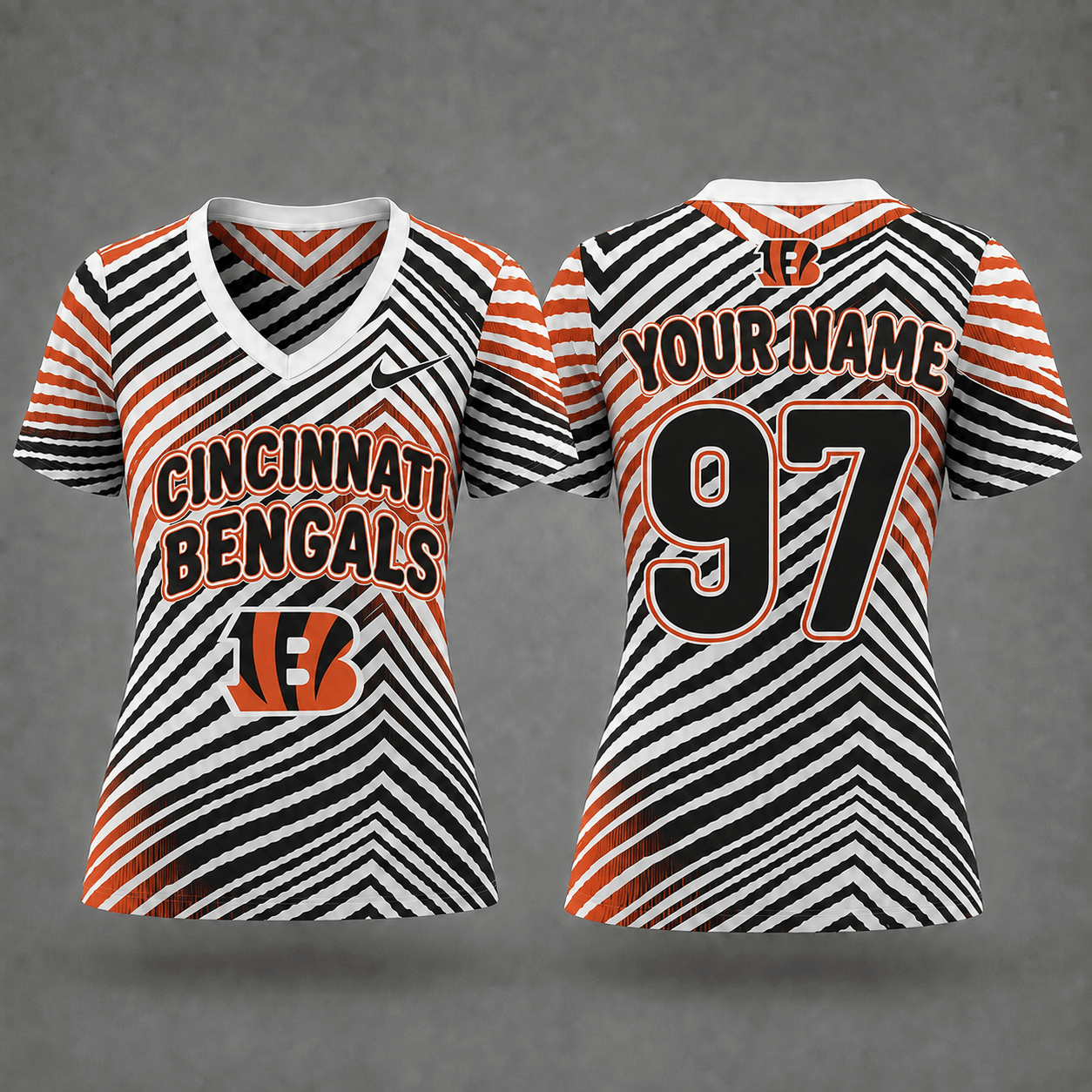 Cincinnati Bengals| Premium NFL Personalized Dynamic Stripe Women’s V-Neck Jersey NY
