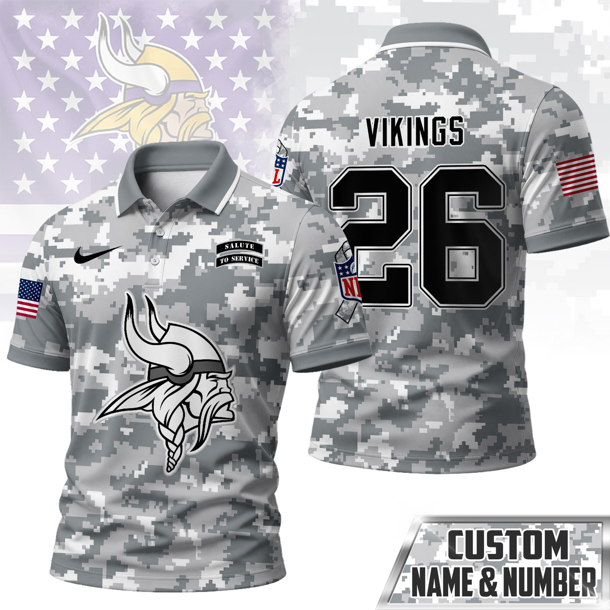 Minnesota Vikings | Premium NFL Salute To Service Camo Polo Shirt NY