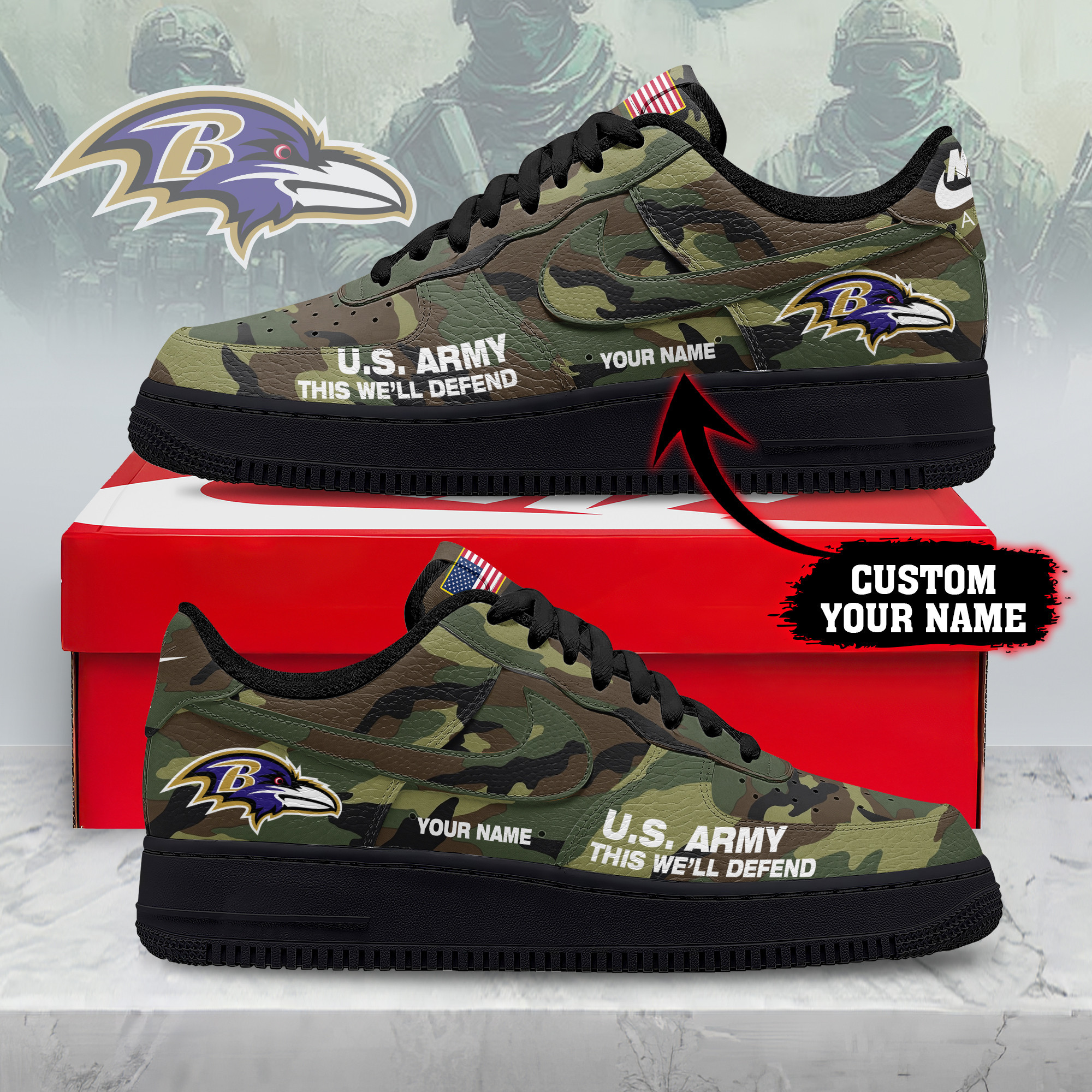Baltimore Ravens | Premium NFL US Army AF1 Shoes NY