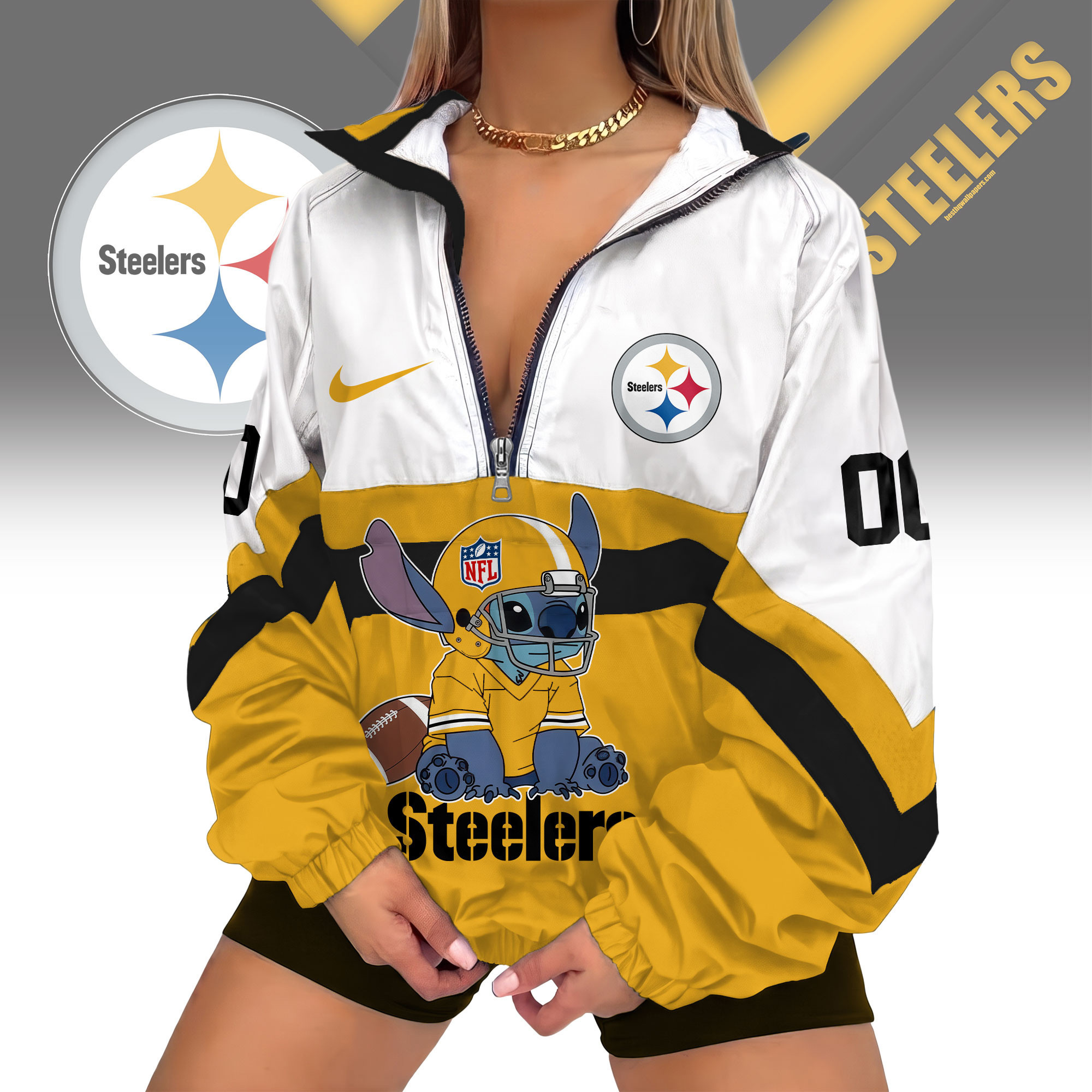 Pittsburgh Steelers | Premium NFL Cute Team Windbreaker V-Neck Zipper Sweatshirt Jackets NTH1
