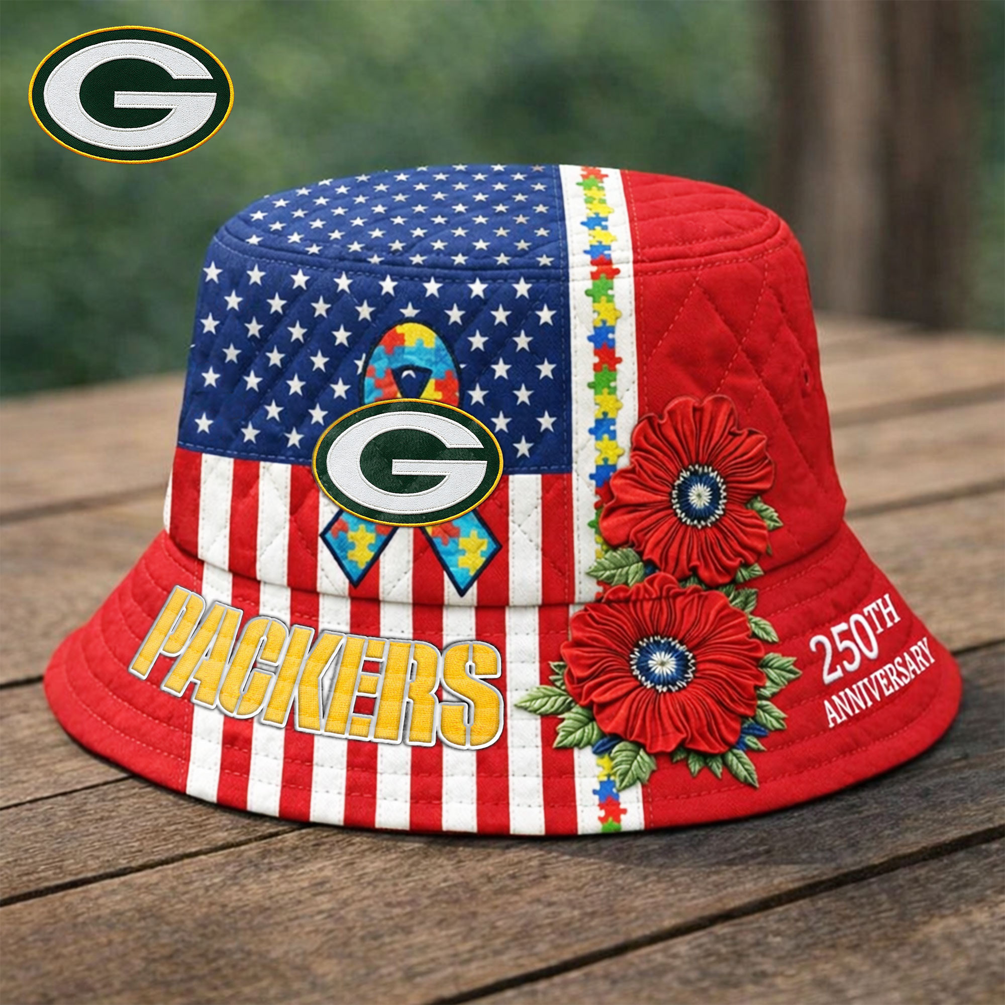 Green Bay Packers | Premium NFL Autism 250th Anniversary Bucket Hat TD