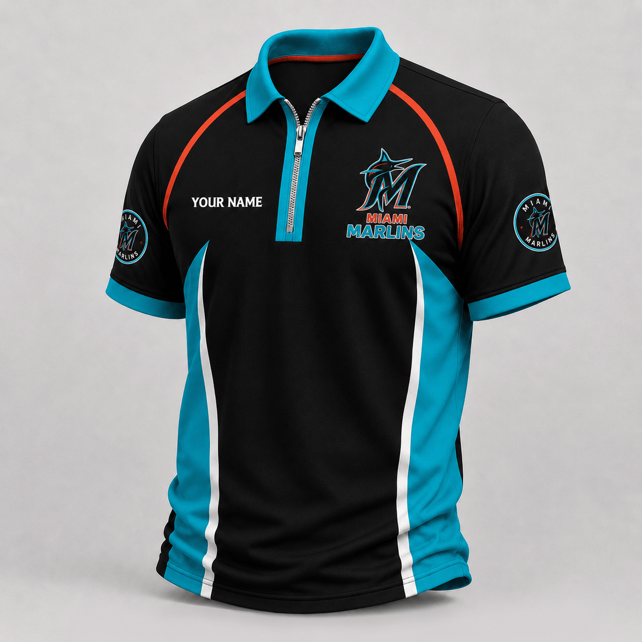 Miami Marlins | Premium MLB Performance Zipper Polo Shirt