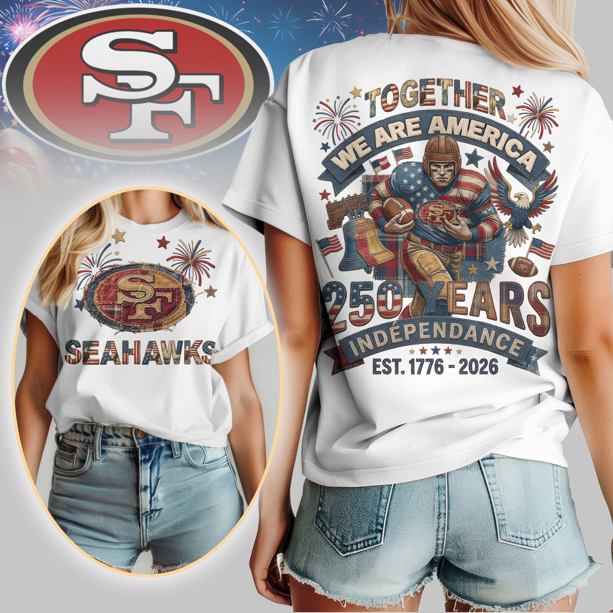 Seattle Seahawks | Premium NFL 250th Anniversary Of America Patchwork Women Shirt HY