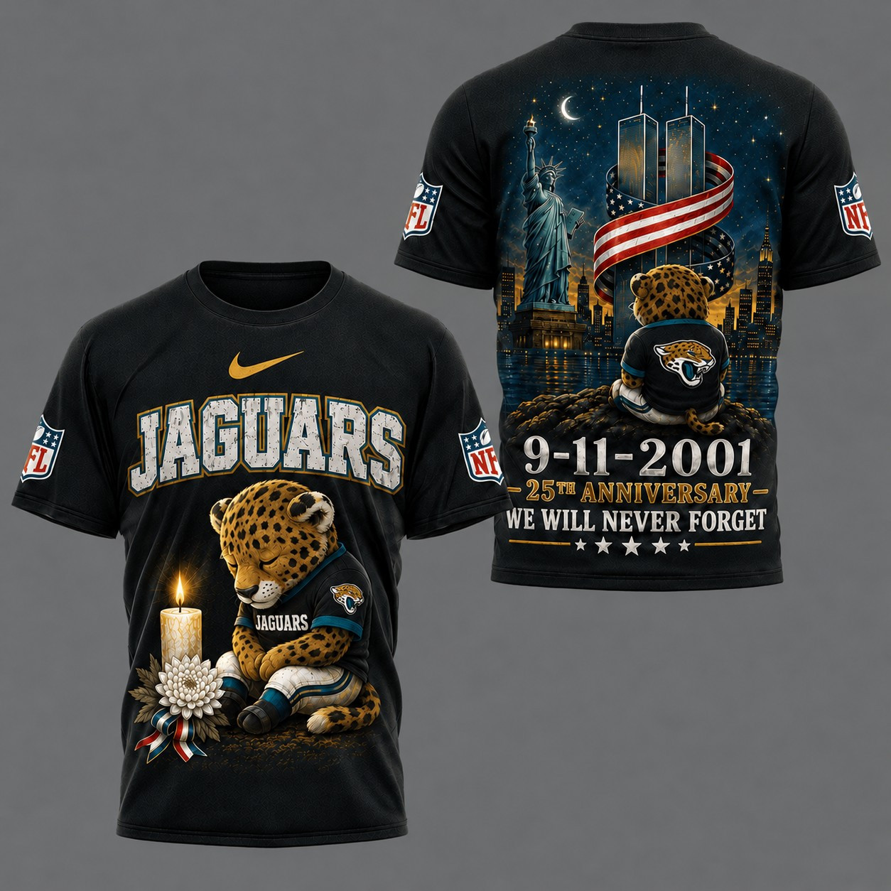 Jacksonville Jaguars| Premium NFL 9/11 25th Anniversary Never Forget Memorial 3D Shirt NY