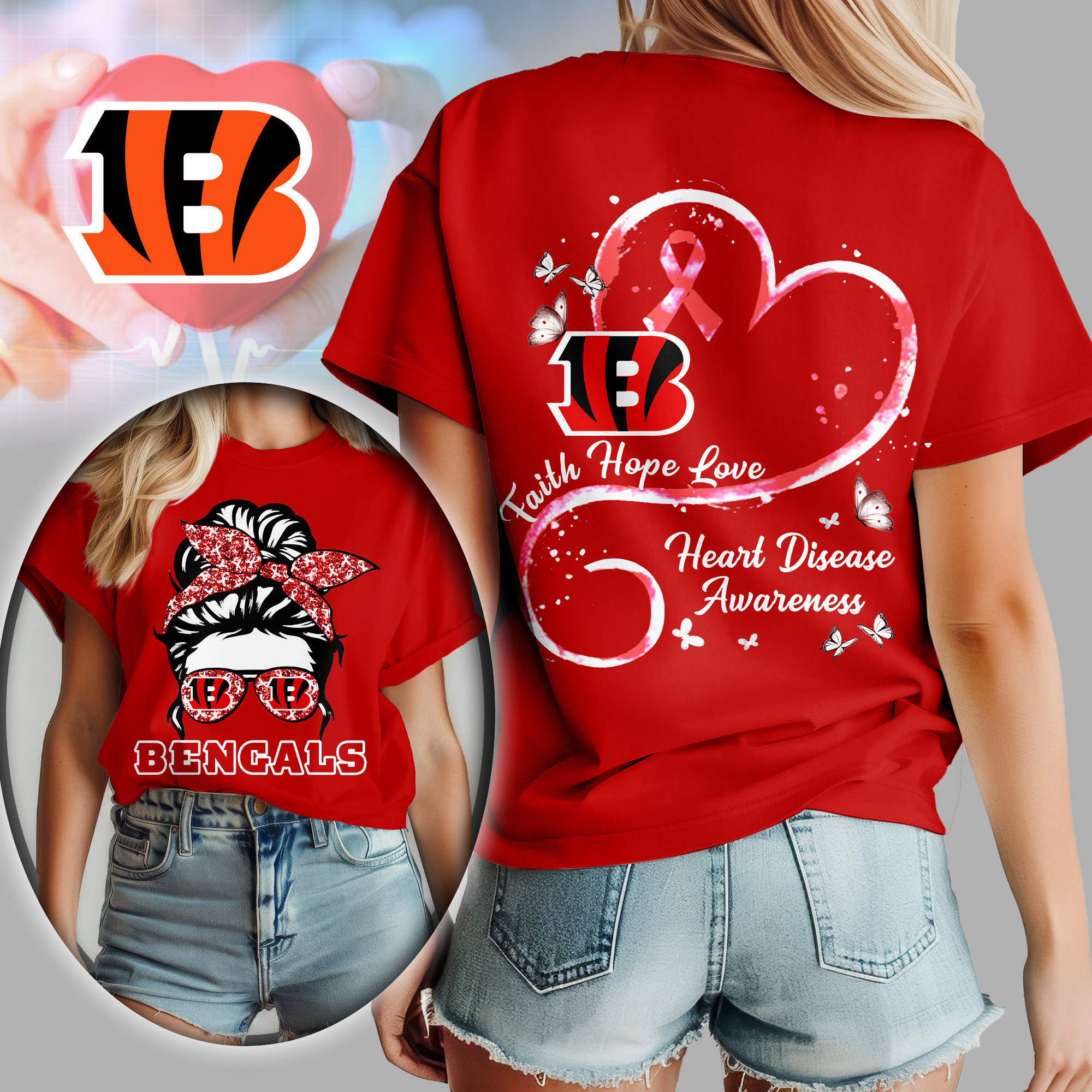 Cincinnati Bengals | Premium NFL Heart Disease Awareness Women's Shirt TD