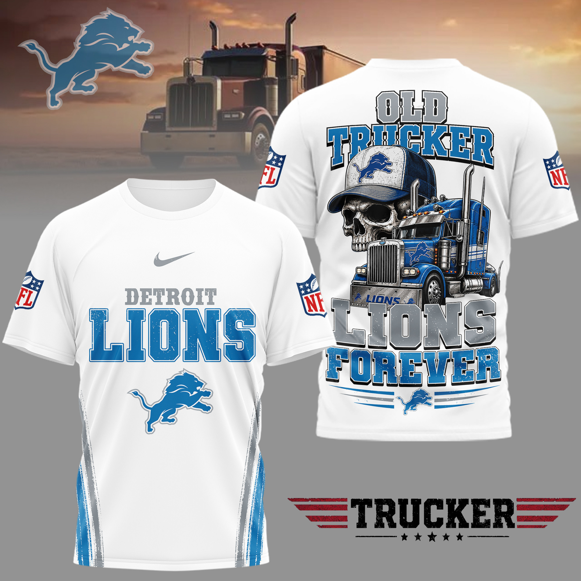Detroit Lions | Premium NFL Old Trucker Fan 3D Shirt TD