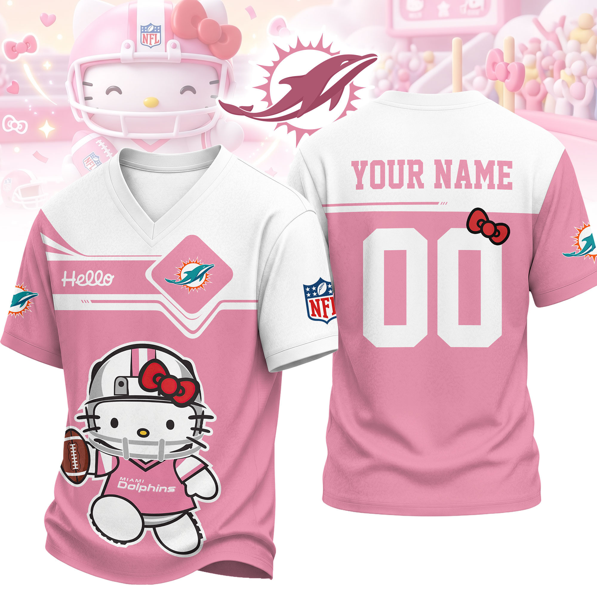 Miami Dolphins | Premium NFL Touchdown Kitty V-Neck Jersey NTH1