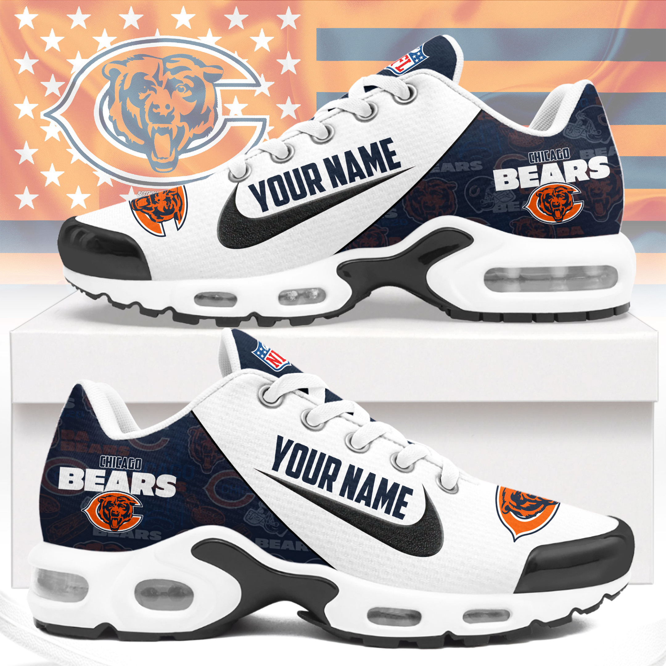 Chicago Bears | Premium NFL Custom Name Running Air Max Shoes NTH1
