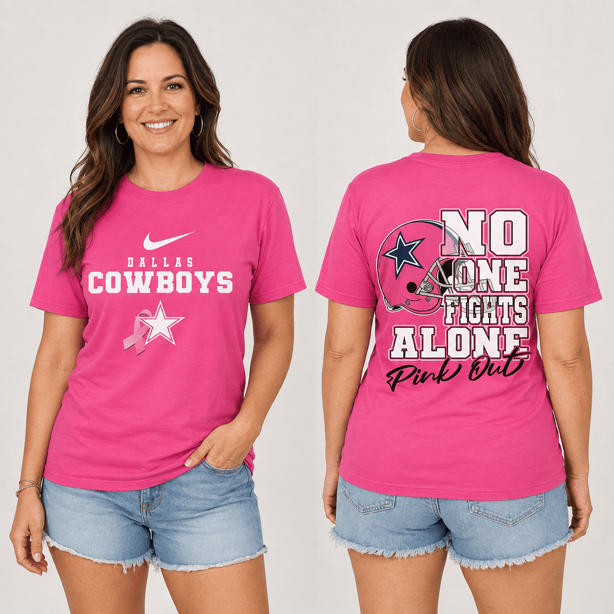 Dallas Cowboys | Premium NFL No One Fight Alone Pink Out T-Shirt TD