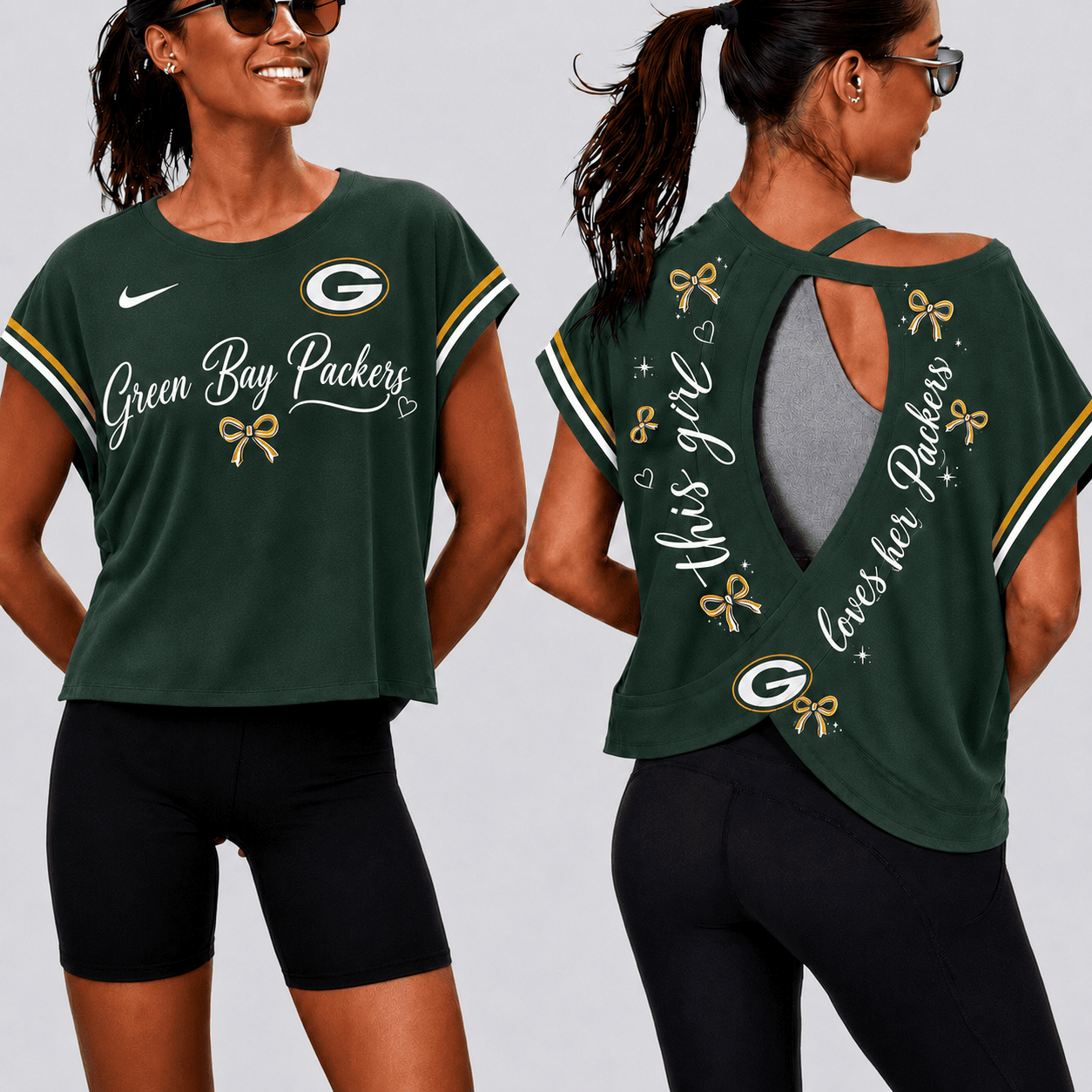 Green Bay Packers | Premium NFL Open Back Workout Shirts Short Sleeve NY