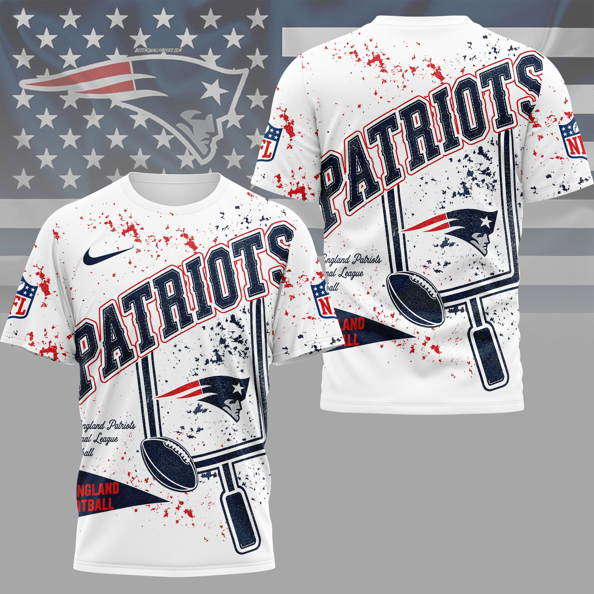 New England Patriots | Premium NFL Vintage Splatter Graphic 3D Shirt NY