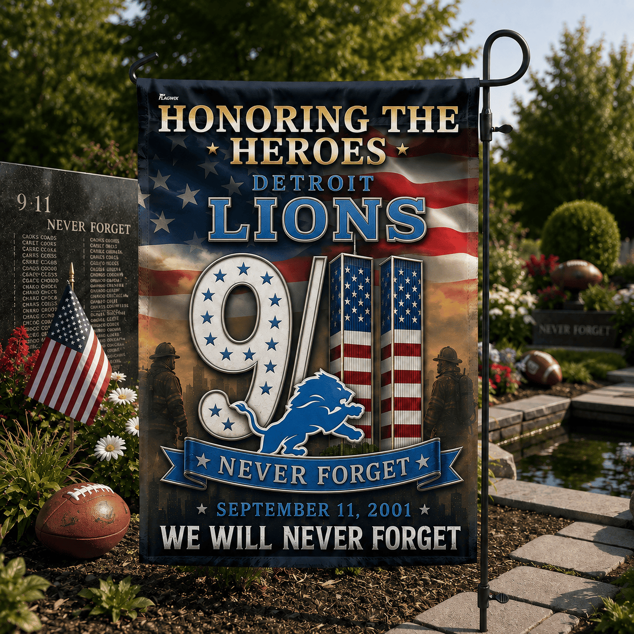 Detroit Lions| Premium NFL Never Forget 9/11 Flag NY