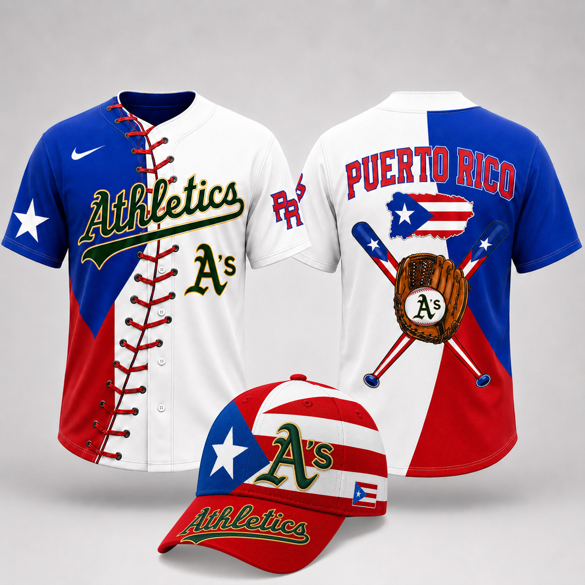 Athletics | Premium MLB Puerto Rico Island Pride Baseball Jersey And Cap Set