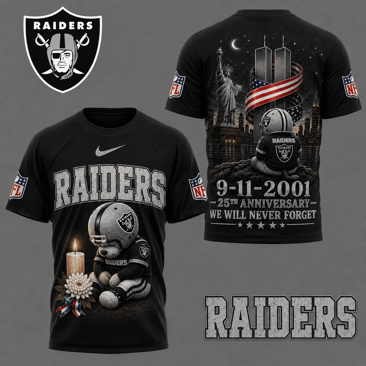 Las Vegas Raiders| Premium NFL 9/11 25th Anniversary Never Forget Memorial 3D Shirt NY