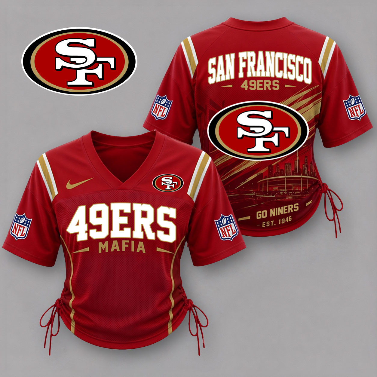 San Francisco 49ers| Premium NFL Game Day Women Lace-Up Jersey Shirt NY