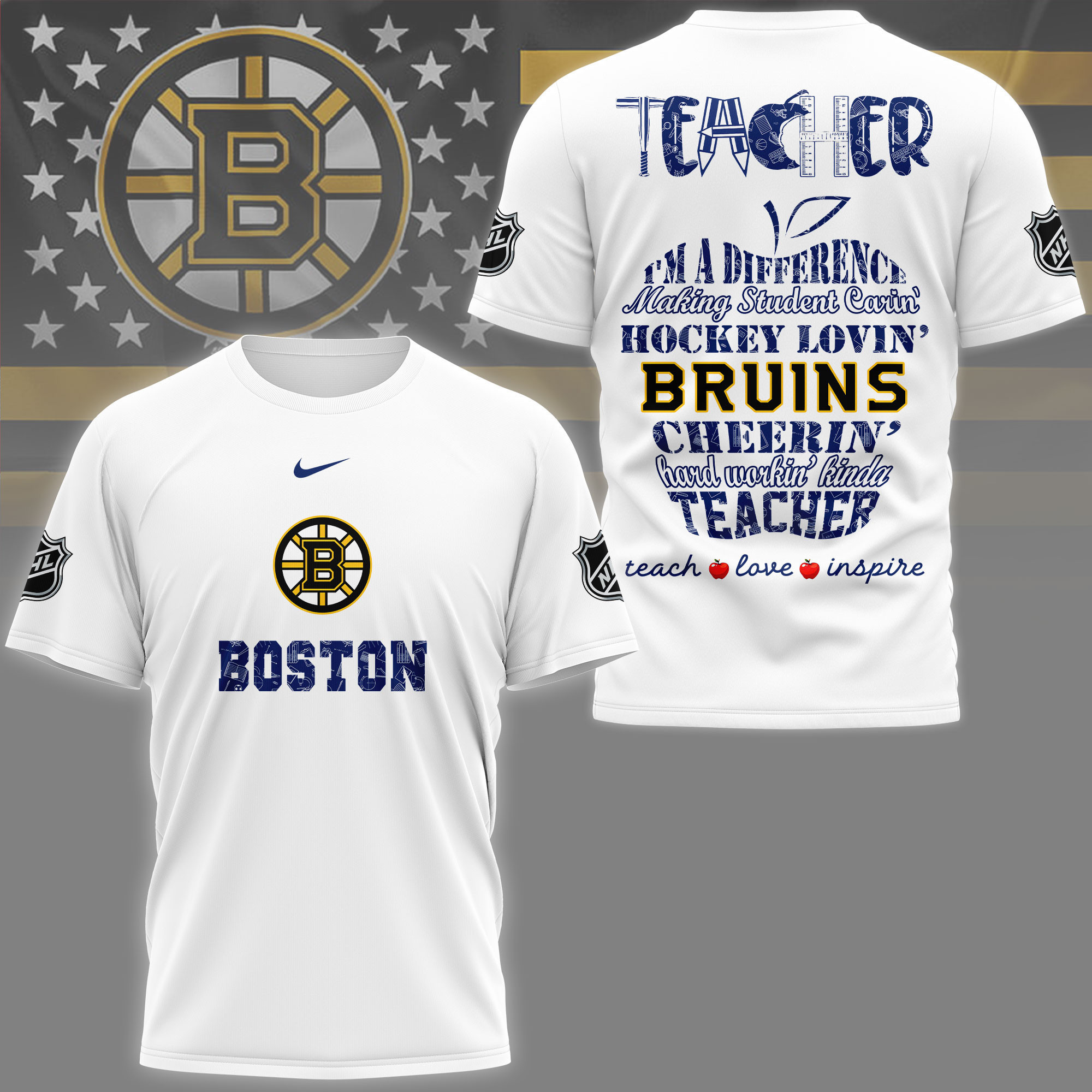 Boston Bruins | Premium NHL Teacher Pride 3D Shirt NY