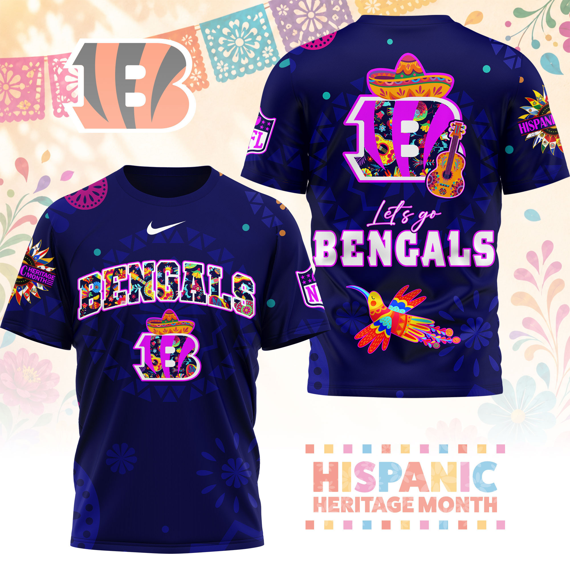 Cincinnati Bengals | Premium NFL Hispanic Heritage Fiesta 3D Shirt NY