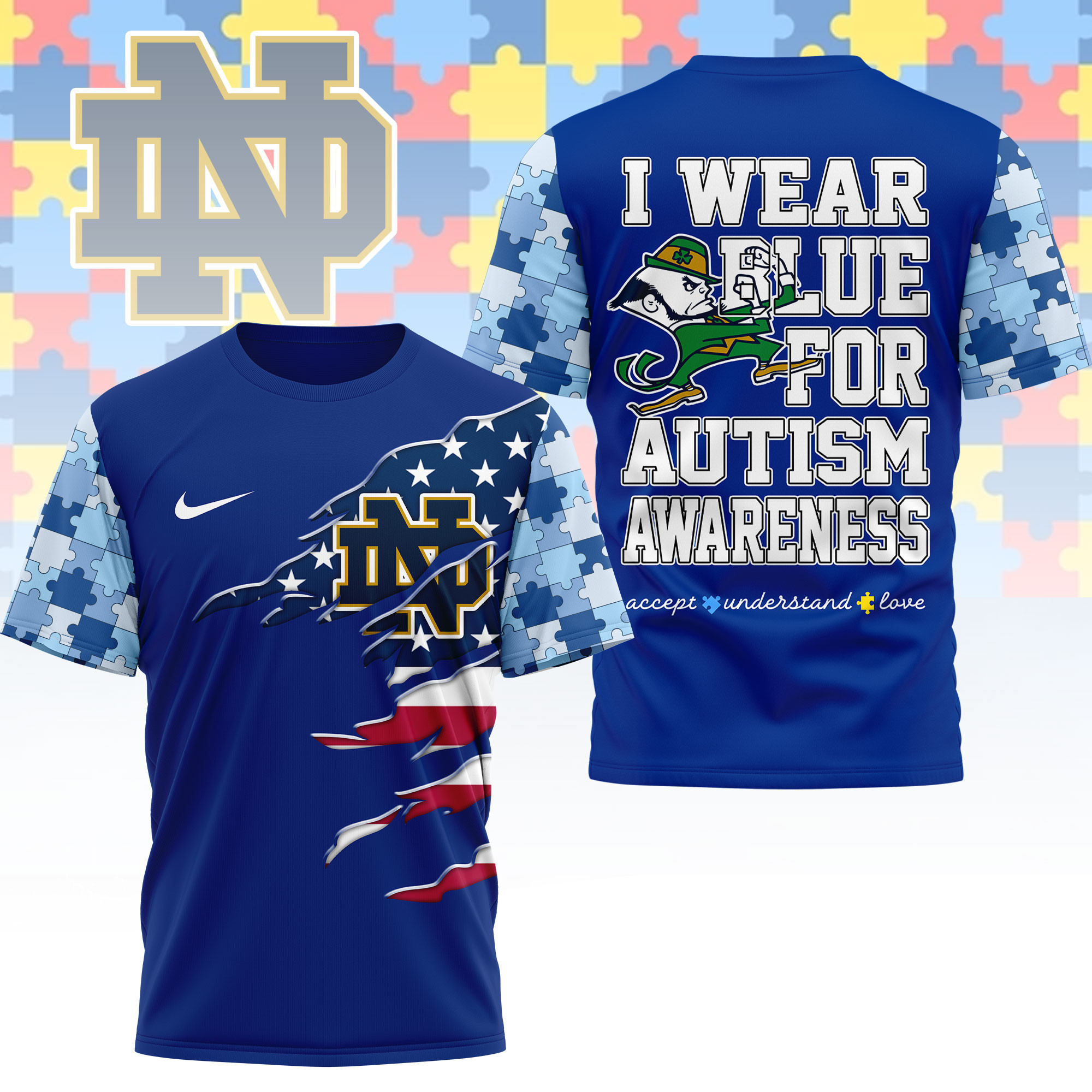 Notre Dame Fighting Irish | Premium NCAA Autism Strong 3D Shirt NY