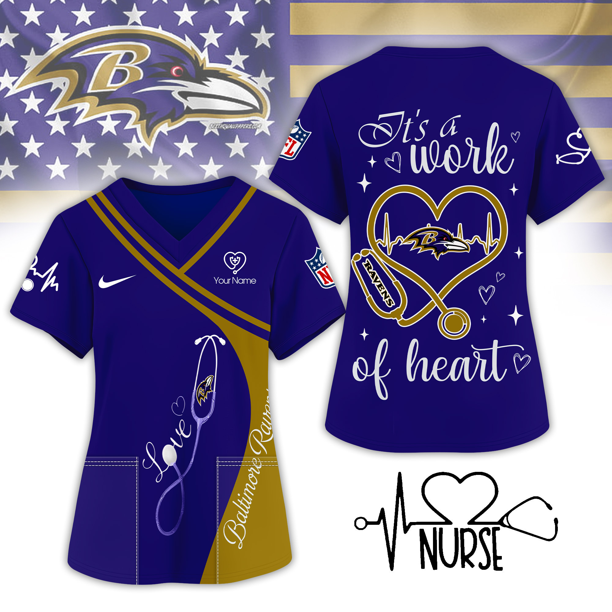 Baltimore Ravens | Premium NFL Nurse Pride 3D Shirt NY
