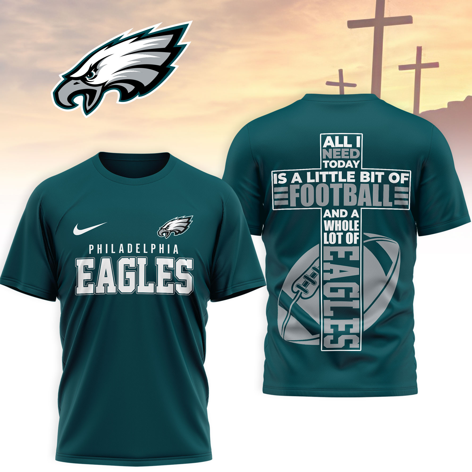 Philadelphia Eagles | Premium NFL Whole Lot of Football Christian Cross 3D Shirt NY