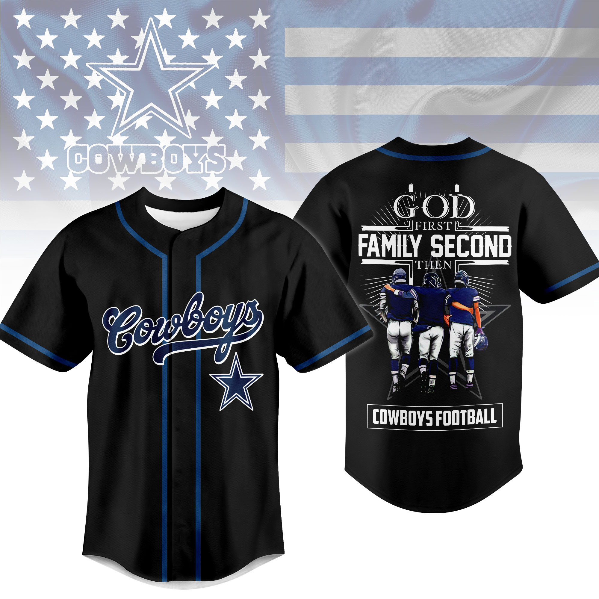 Dallas Cowboys | Premium NFL God First, Family Second – Faith & Brotherhood Football Jersey NTH1