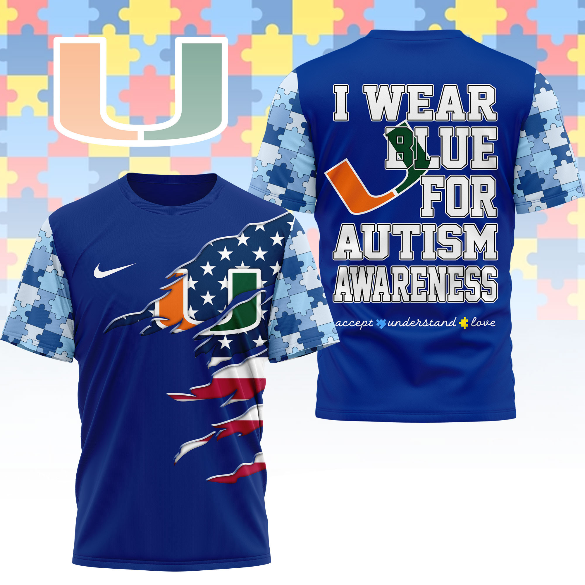Miami Hurricanes | Premium NCAA Autism Strong 3D Shirt NY