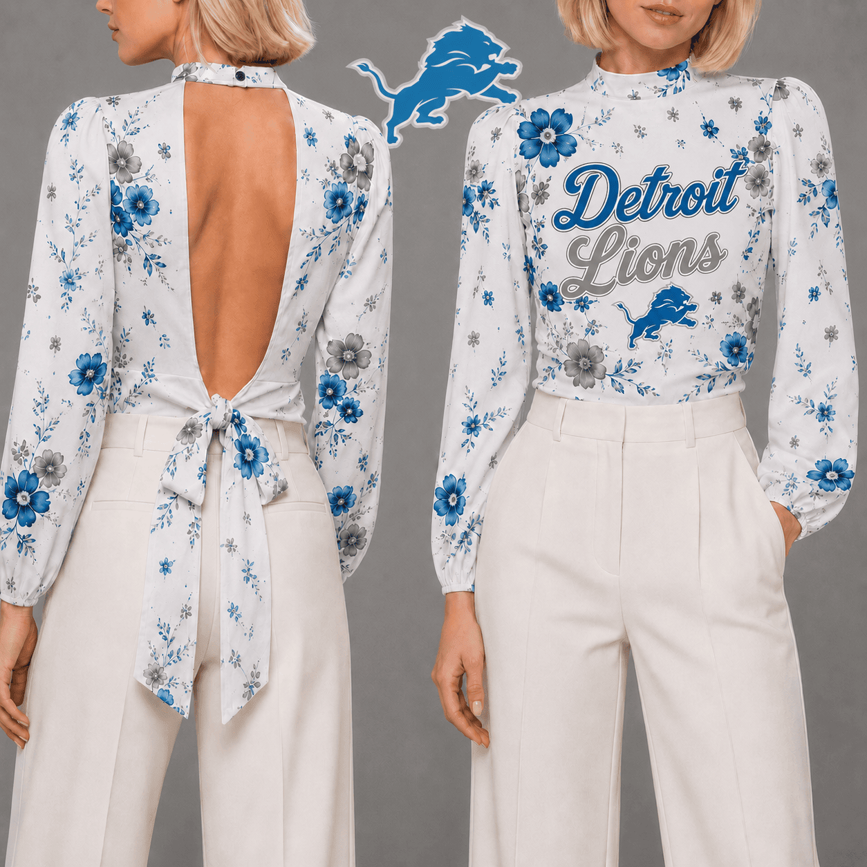 Detroit Lions | Premium NFL Floral Backless Long Sleeve Shirt NY