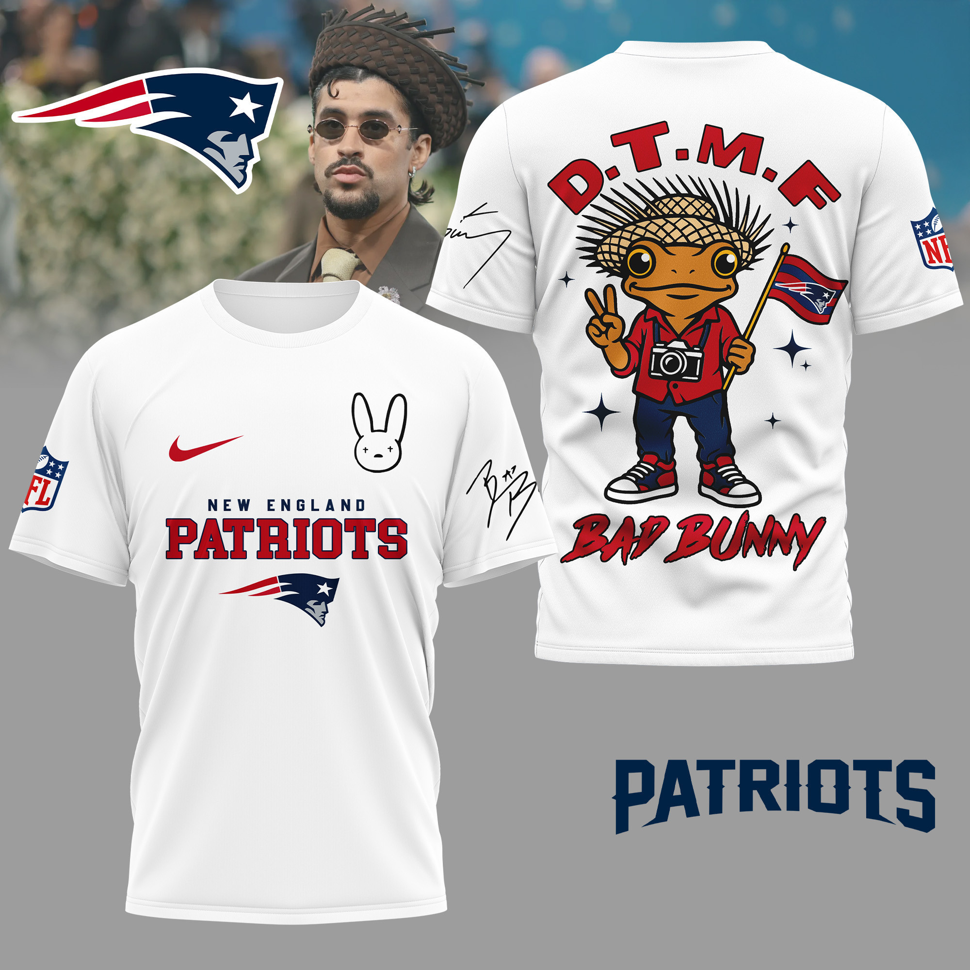 New England Patriots | Premium NFL Bad Bunny 3D Shirt TD