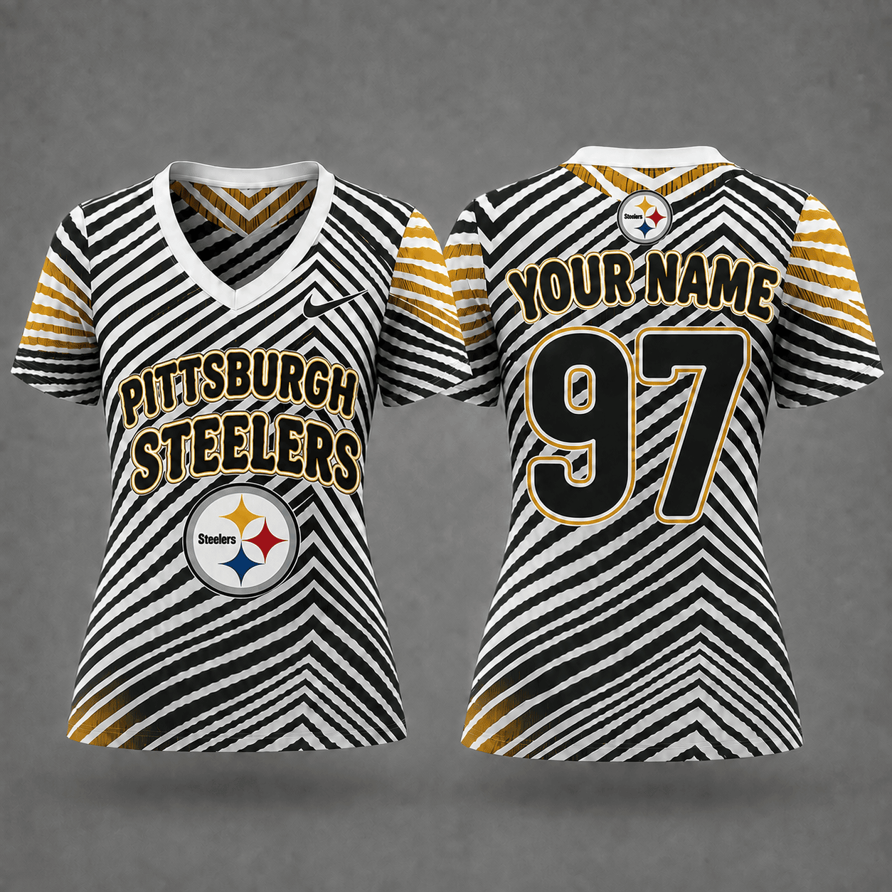 Pittsburgh Steelers| Premium NFL Personalized Dynamic Stripe Women’s V-Neck Jersey NY