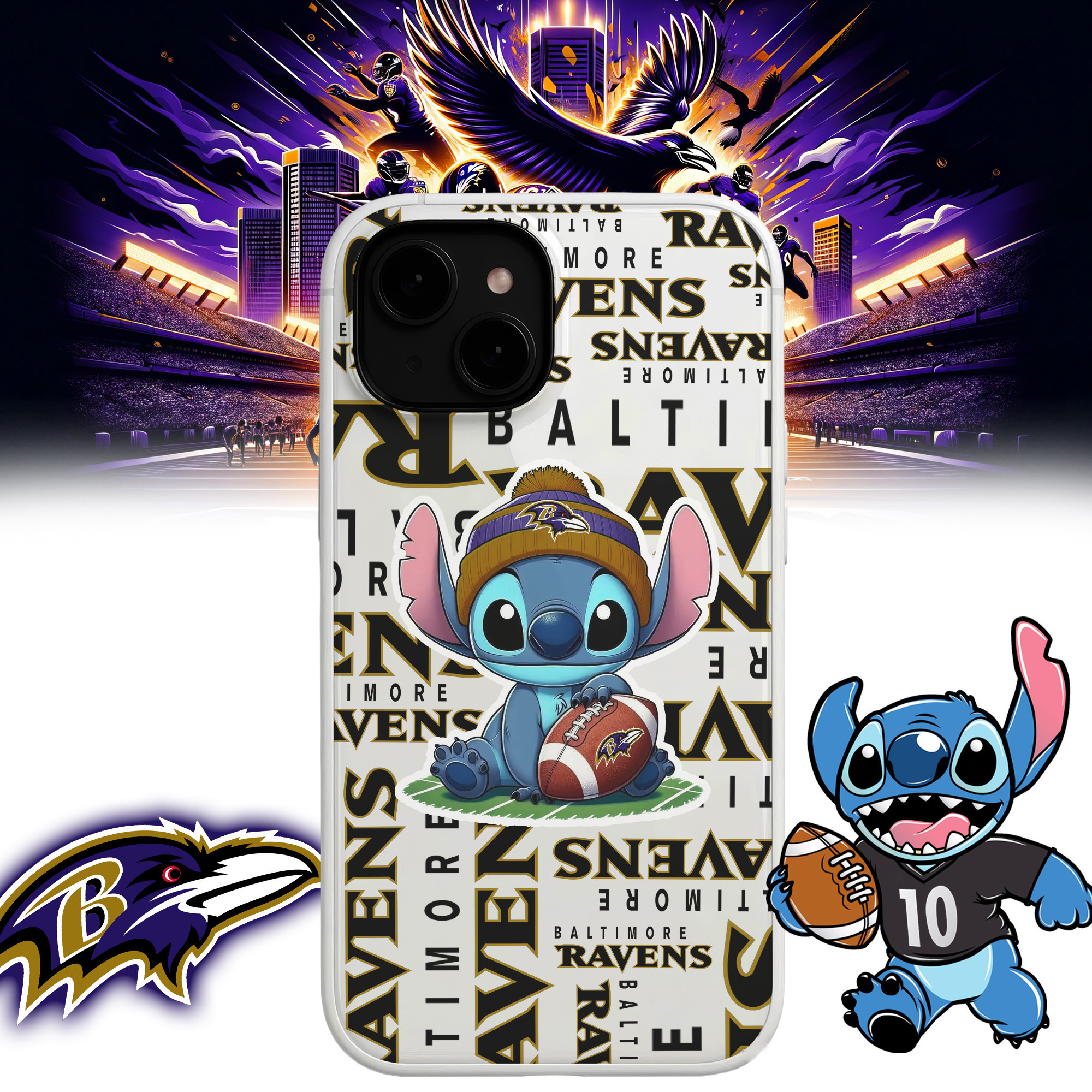 Baltimore Ravens | Premium NFL Stitch Loves Football Phone Case NP