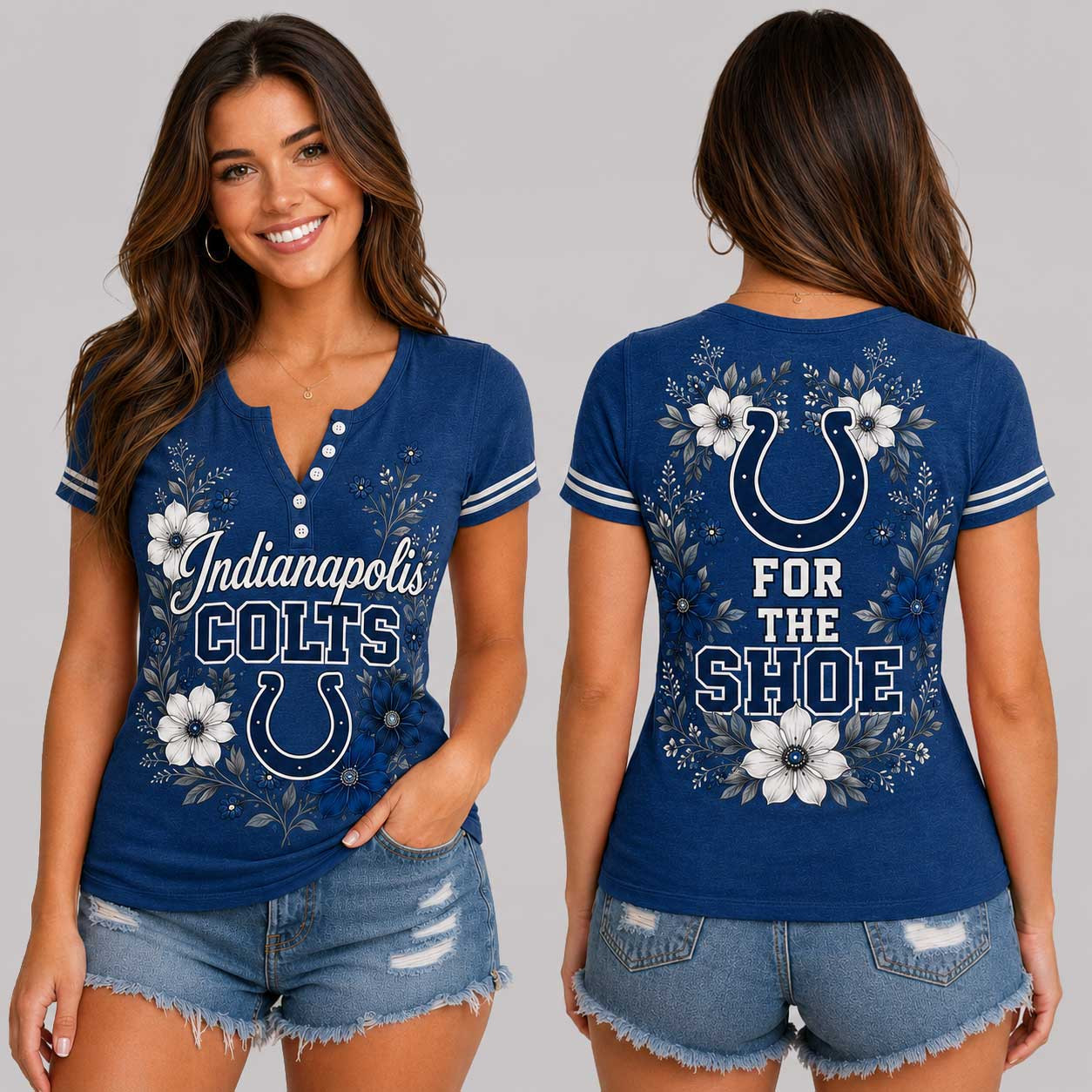 Indianapolis Colts | Premium NFL Team Pride Elegant Game Day Women’s Button V-Neck Shirt TD