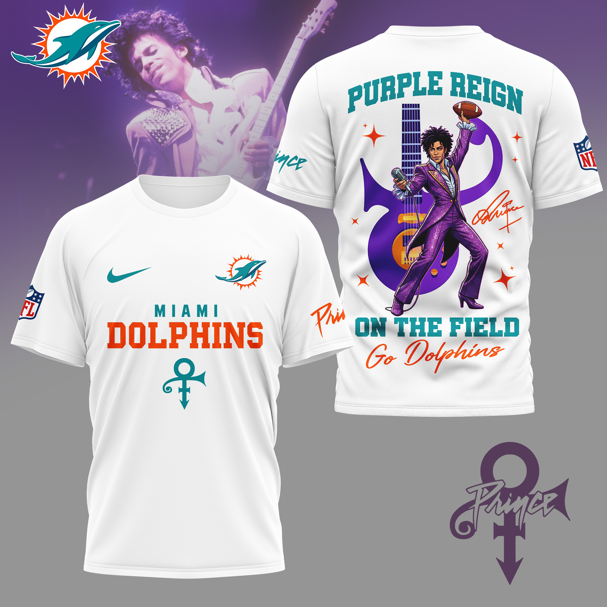 Miami Dolphins | Premium NFL Prince Purple Reign Football 3D Shirt NY