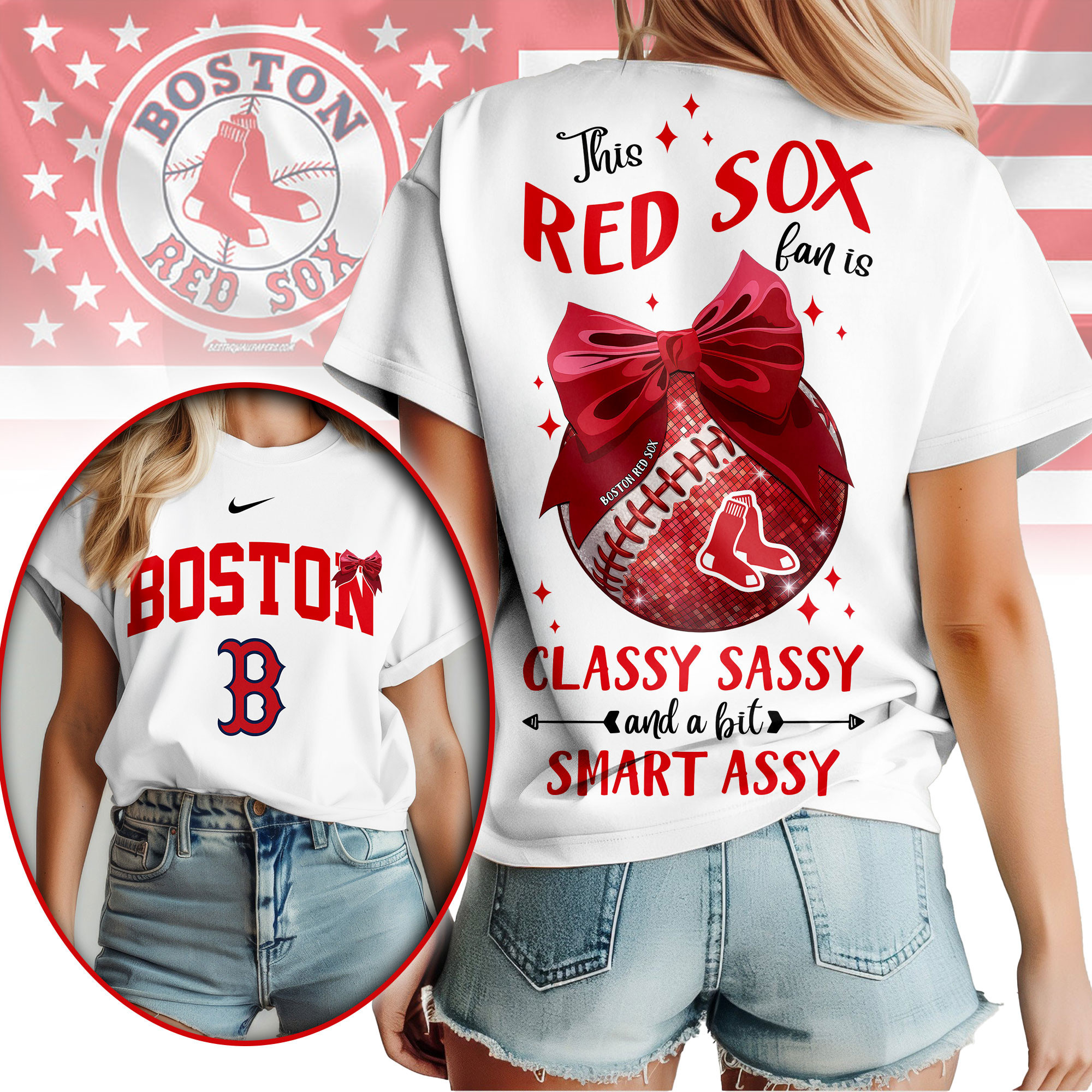 Boston Red Sox | Premium MLB Girly Bow 3D Shirt NY