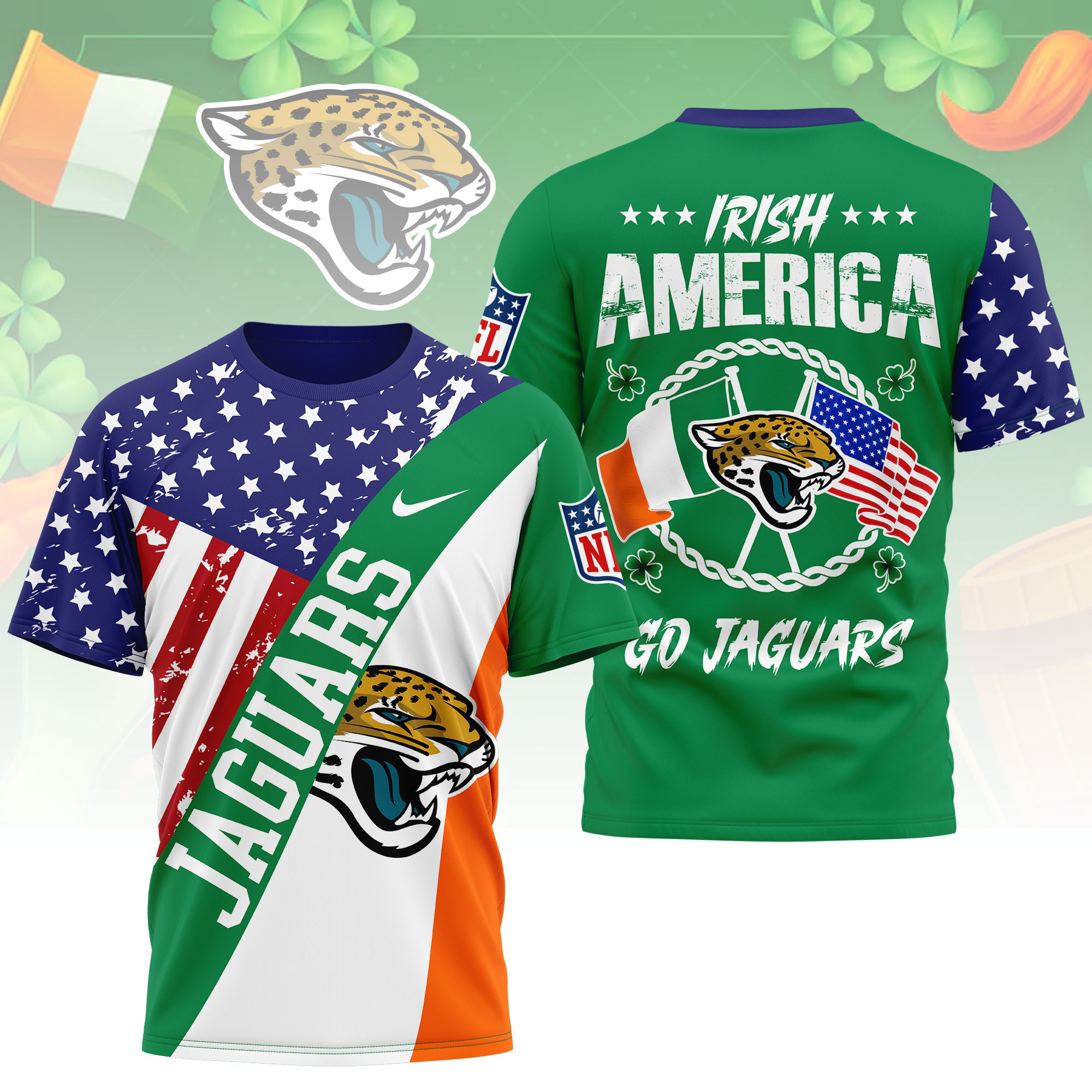 Jacksonville Jaguars | Premium NFL Irish America 3D Shirt NY