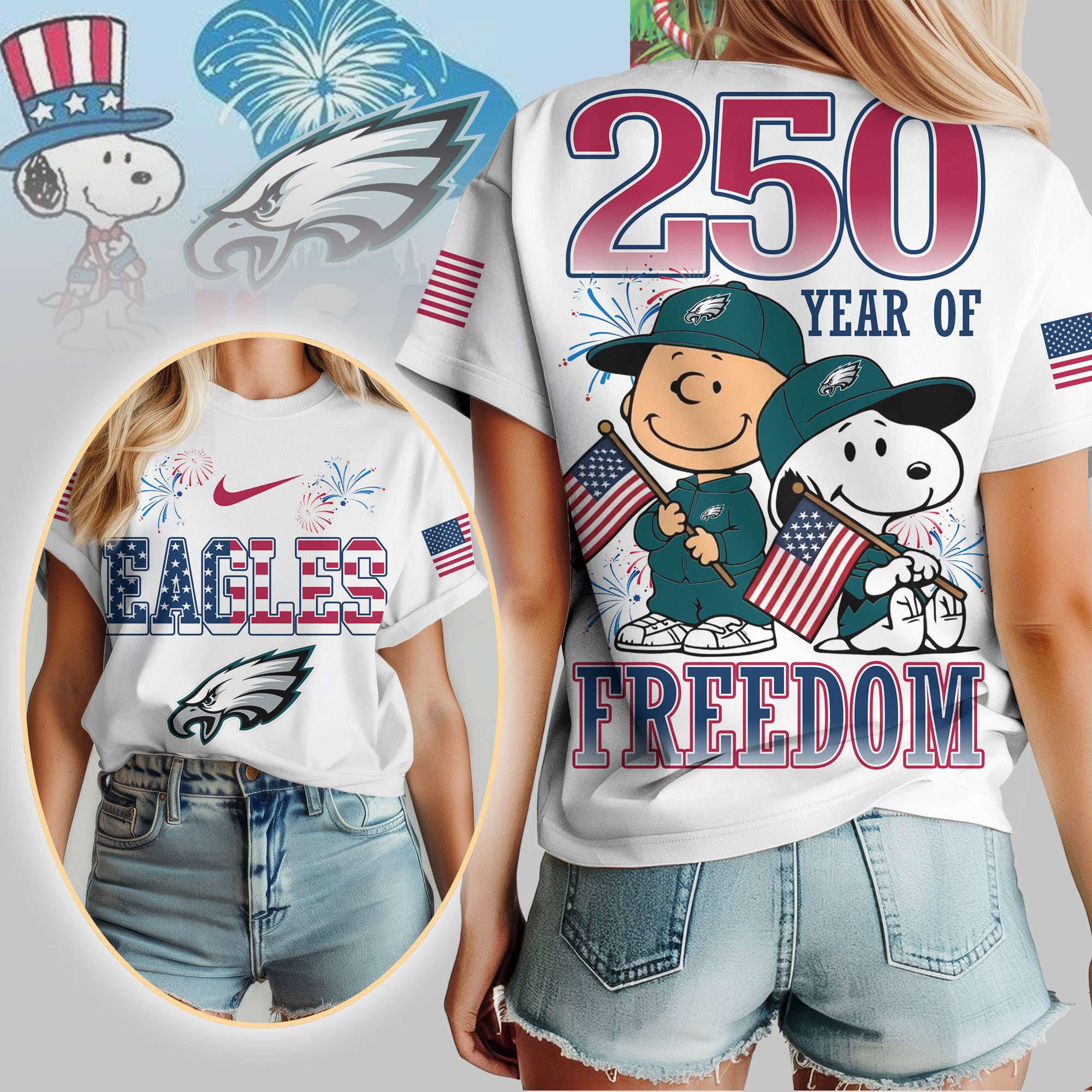 Philadelphia Eagles | Premium NFL Peanuts 250 Years Of Freedom 3D Shirt NP
