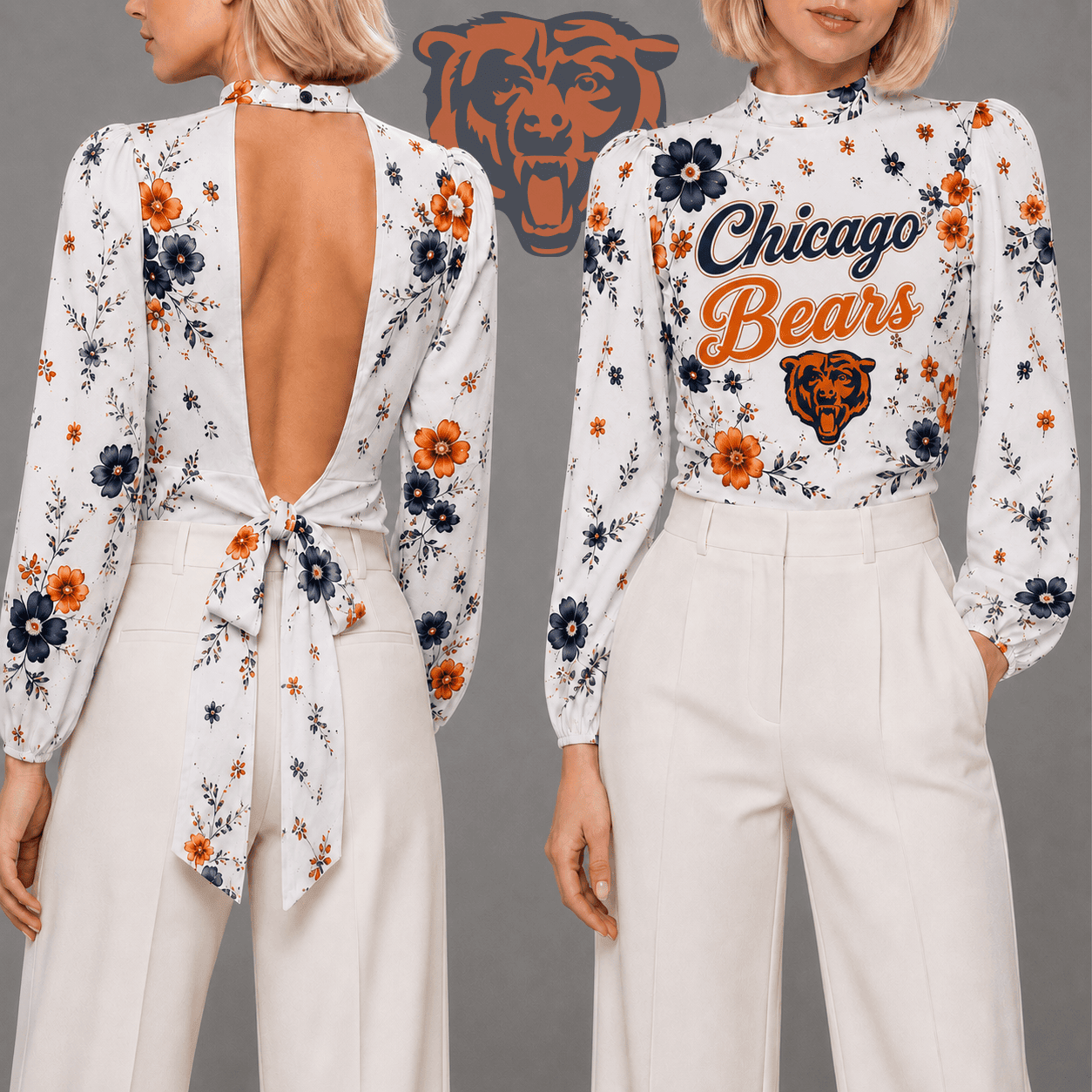 Chicago Bears | Premium NFL Floral Backless Long Sleeve Shirt NY