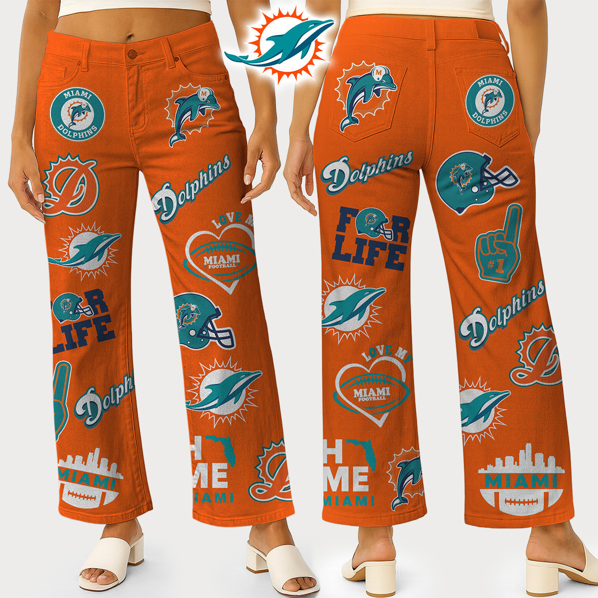 Miami Dolphins | Premium NFL High Waisted Casual Wide Leg Pants HI