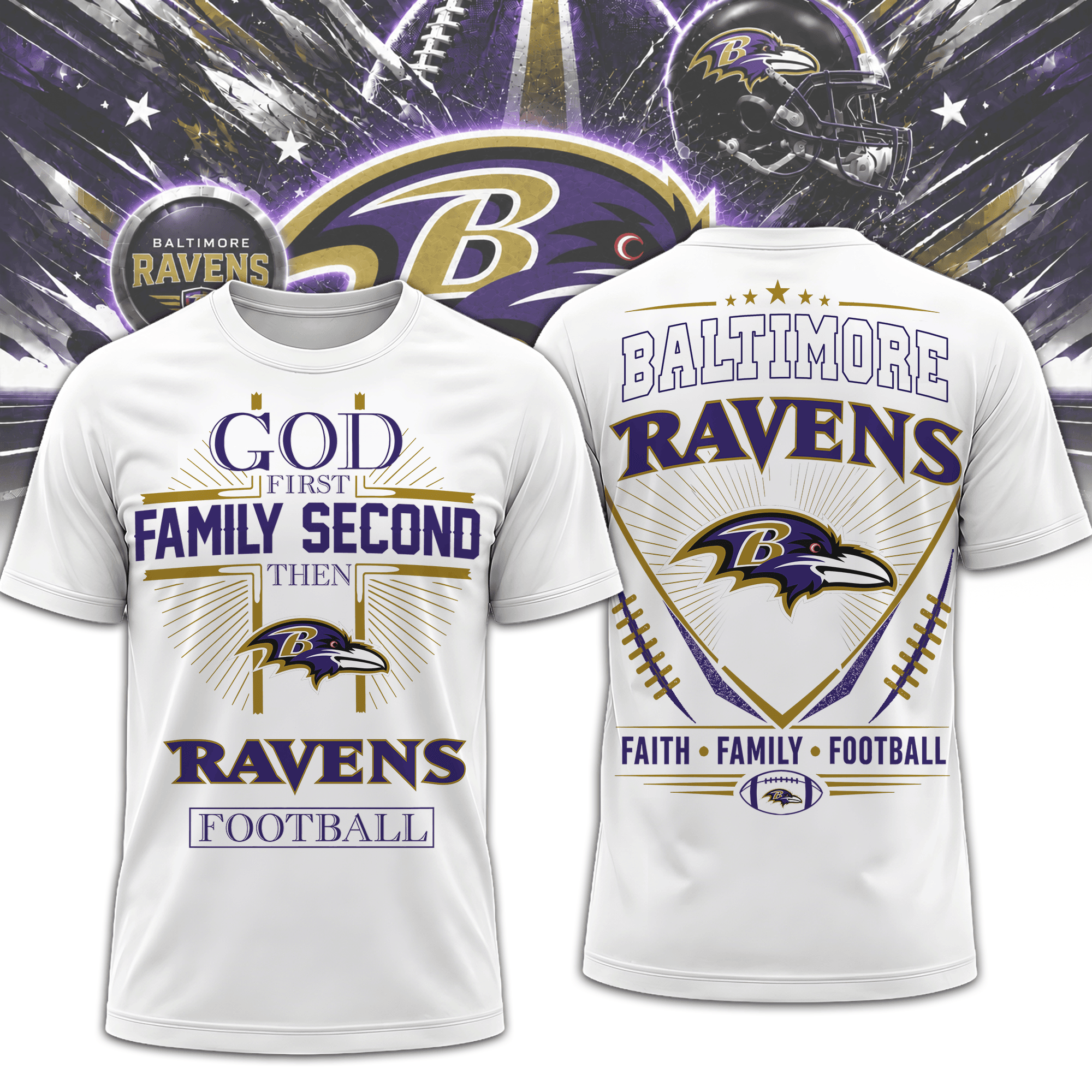 Baltimore Ravens | Premium NFL Faith, Family, Football 3D Shirt NTH1