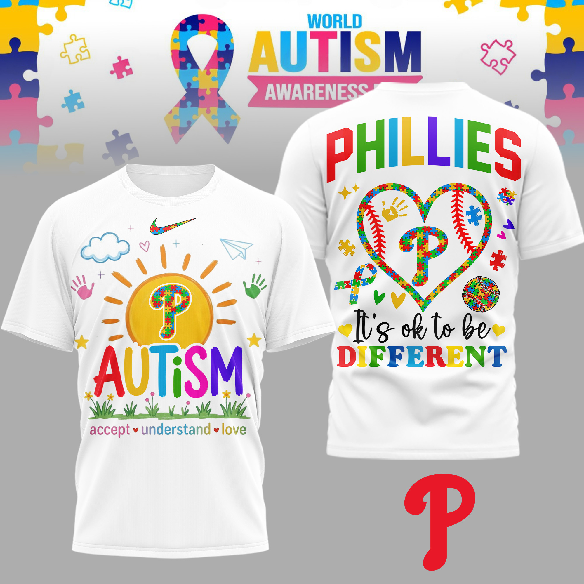 Philadelphia Phillies | Premium MLB Autism Acceptance 3D Shirt TD