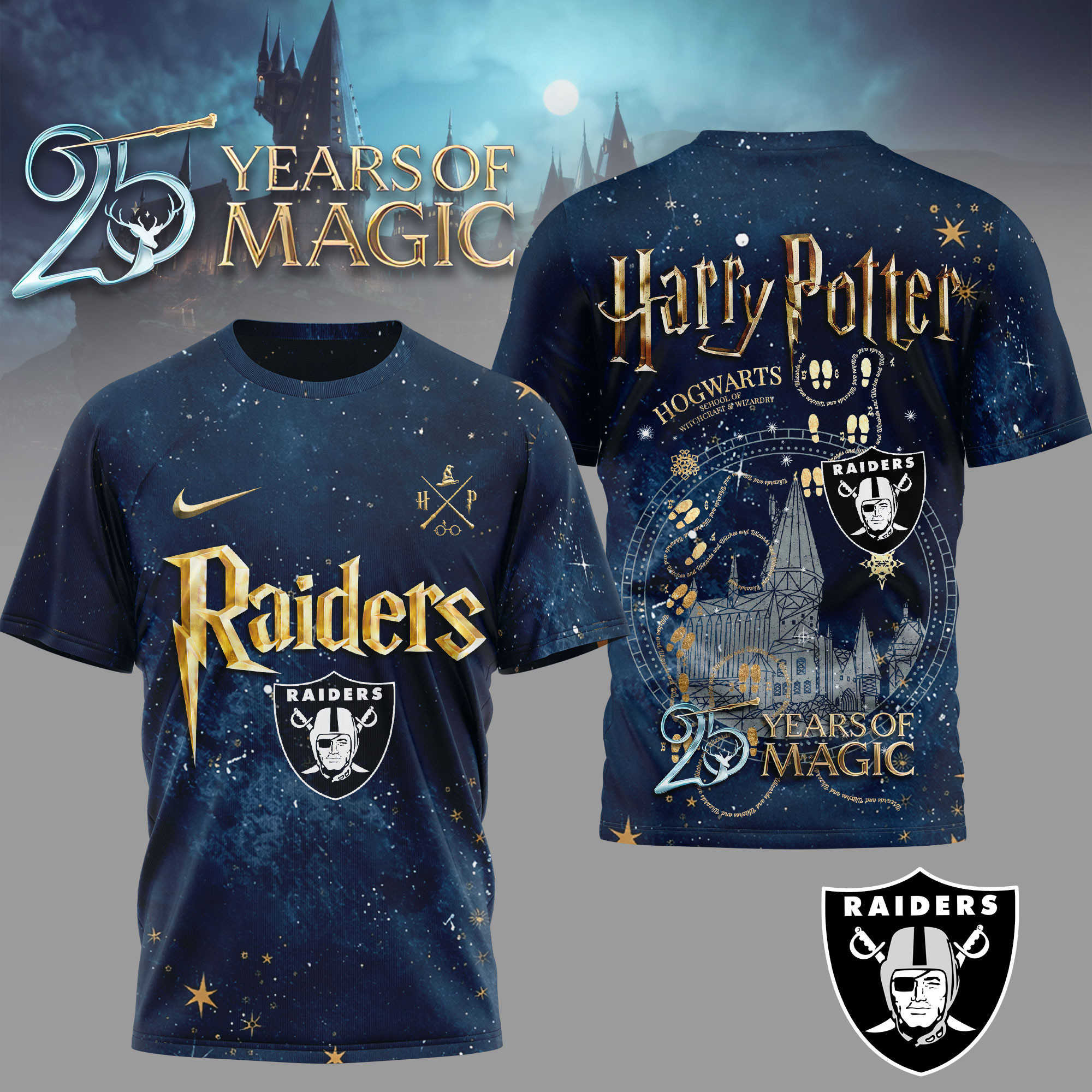 Las Vegas Raiders | Premium NFL Harry Potter 25 Years Of Magic 3D Shirt TD