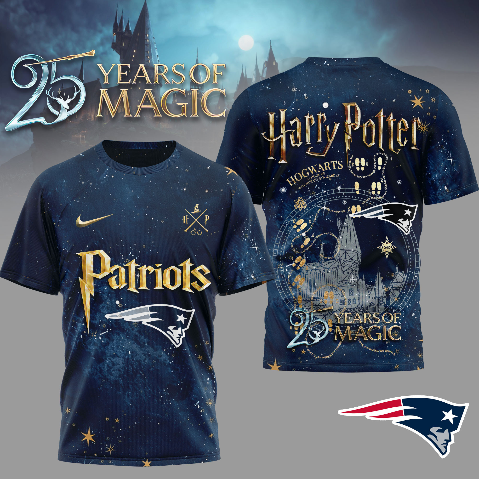 New England Patriots | Premium NFL Harry Potter 25 Years Of Magic 3D Shirt TD