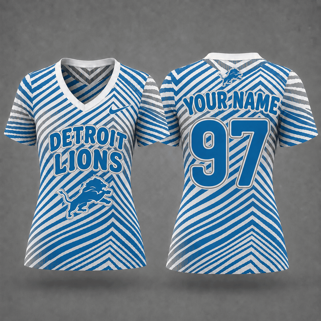 Detroit Lions| Premium NFL Personalized Dynamic Stripe Women’s V-Neck Jersey NY