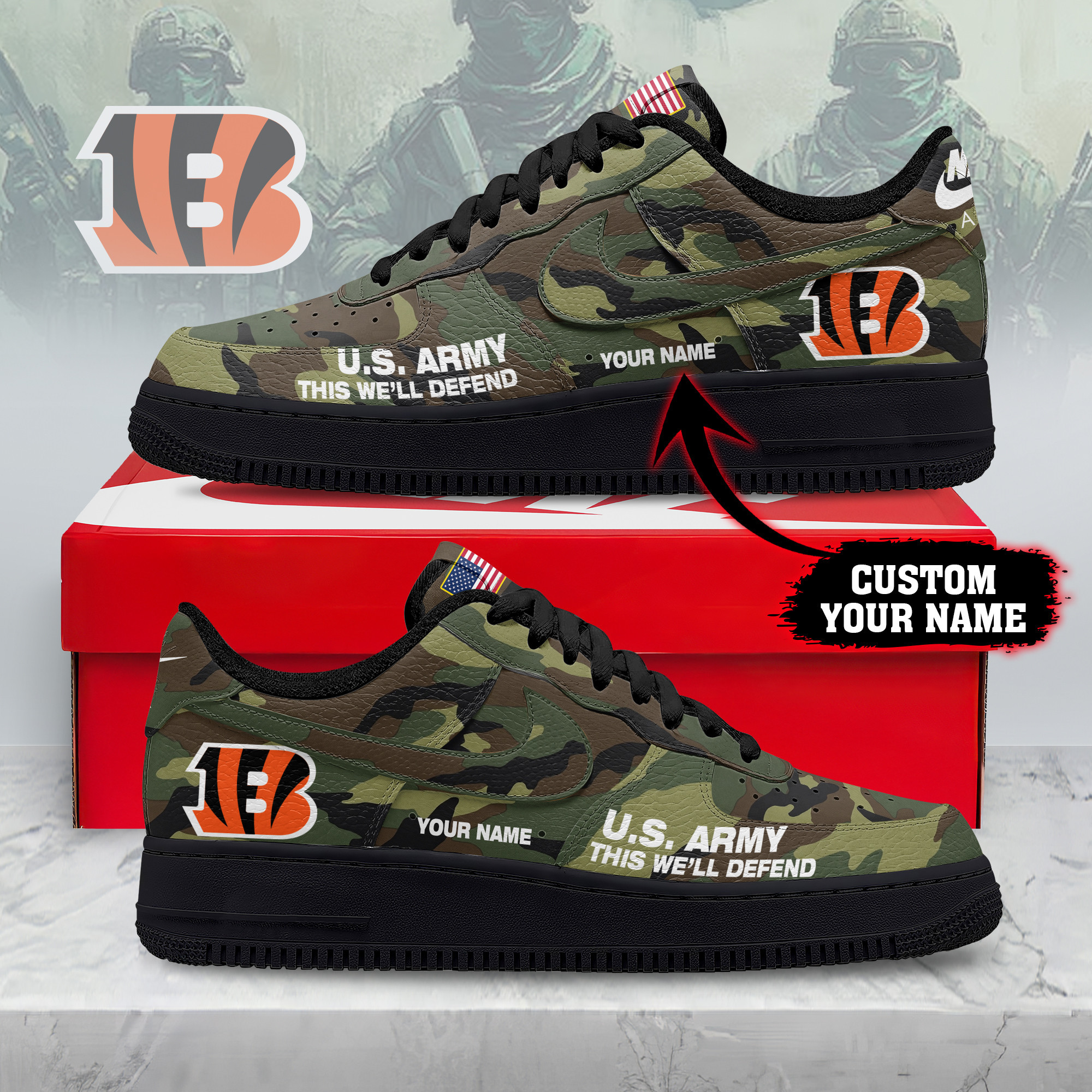 Cincinnati Bengals | Premium NFL US Army AF1 Shoes NY