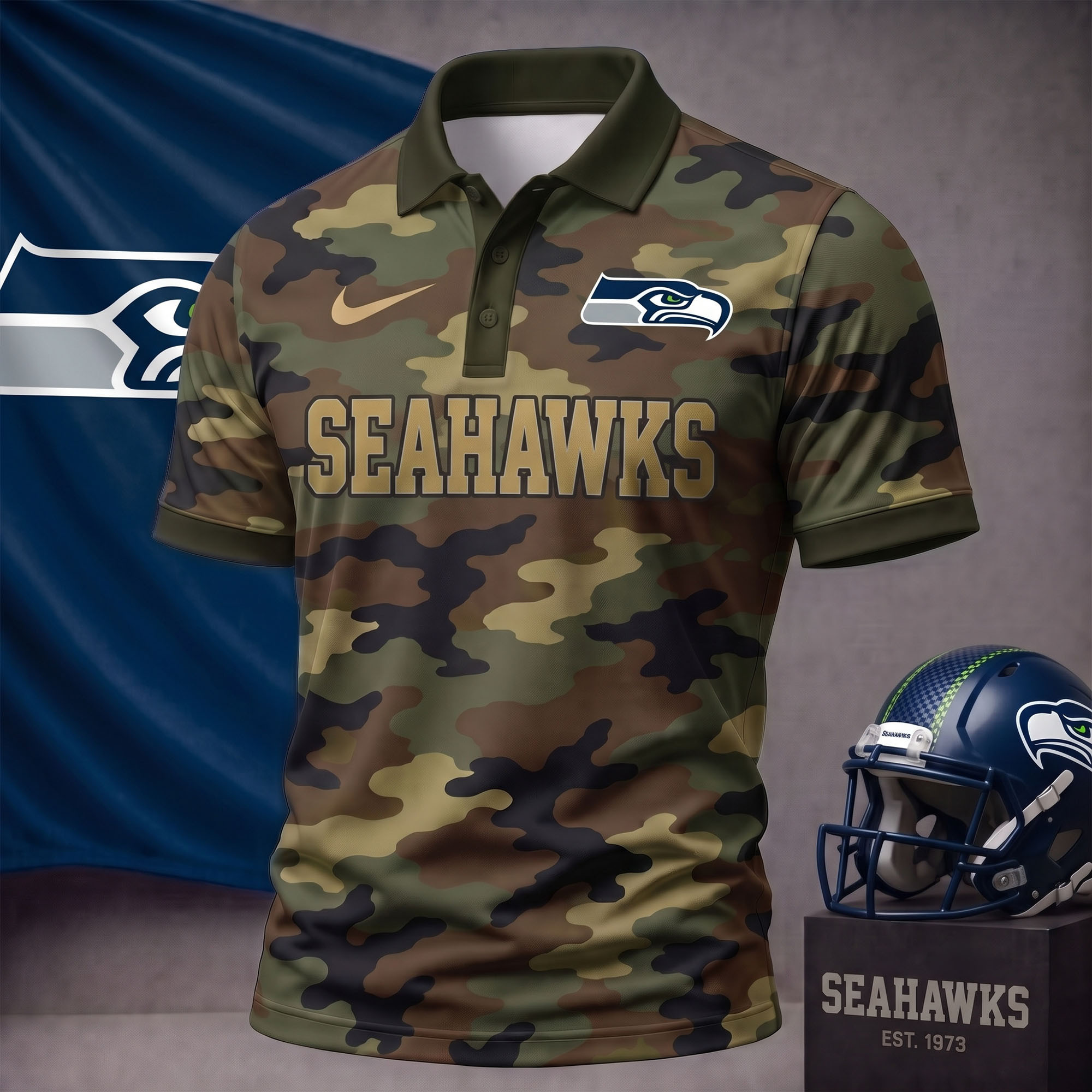 Seattle Seahawks | Premium NFL Us.Army Camo Polo Shirt NY