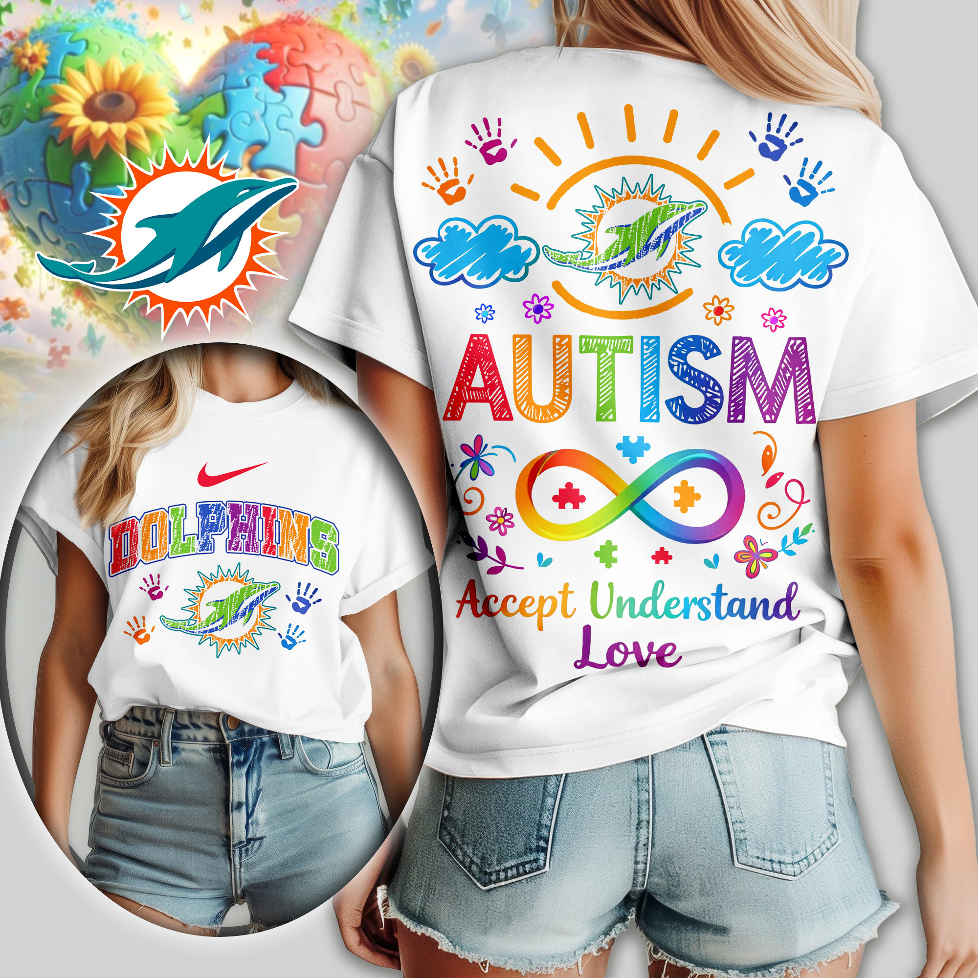 Miami Dolphins | Premium NFL National Autism Acceptance Month Women Shirt TD