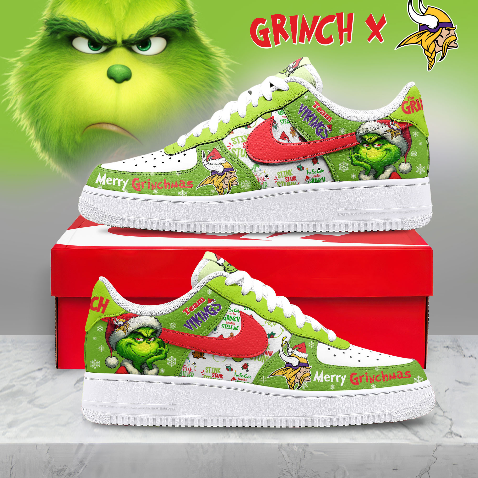 Minnesota Vikings | Premium NFL Grinch AF1 Limited Edition TD