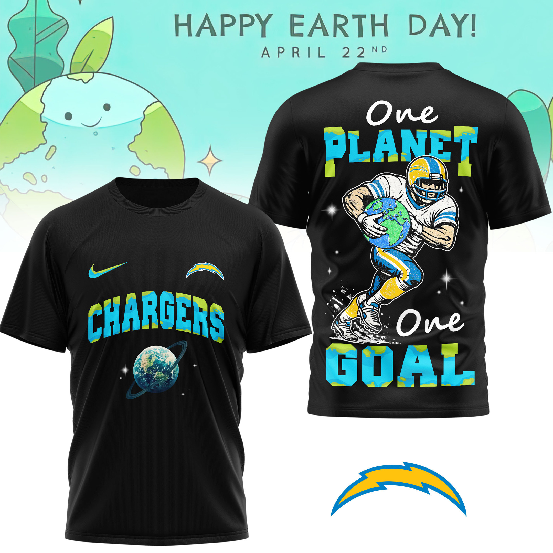 Los Angeles Chargers | Premium NFL x Earth Day 3D Shirt HY