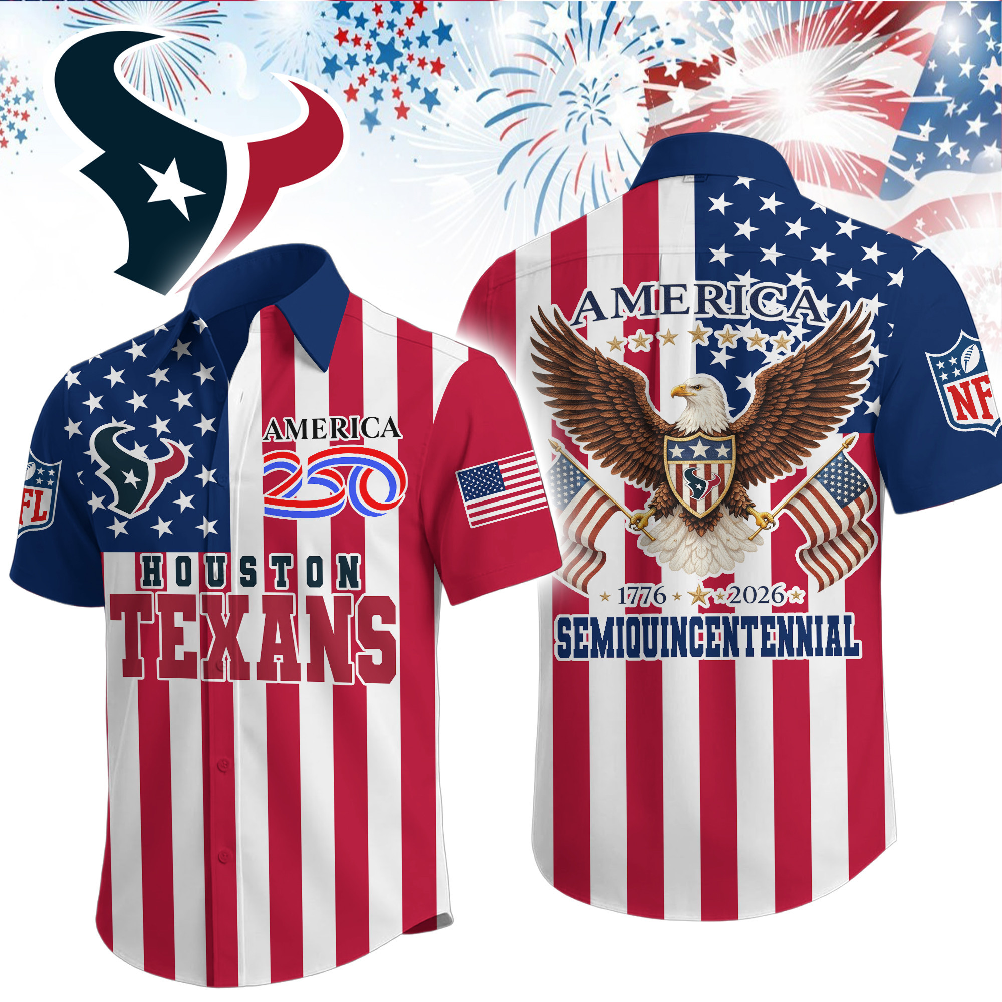 Houston Texans | Premium NFL Liberty Eagle Patriotic Short-Sleeved Shirt TD