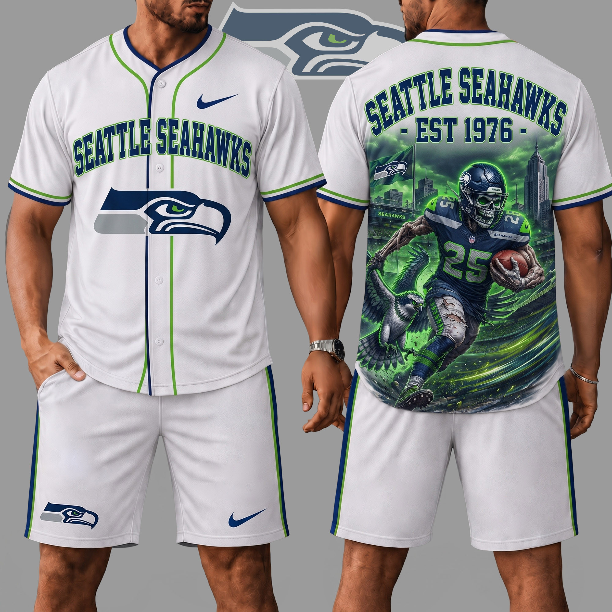 Seattle Seahawks | Premium NFL Skull Jersey Shorts Set NY