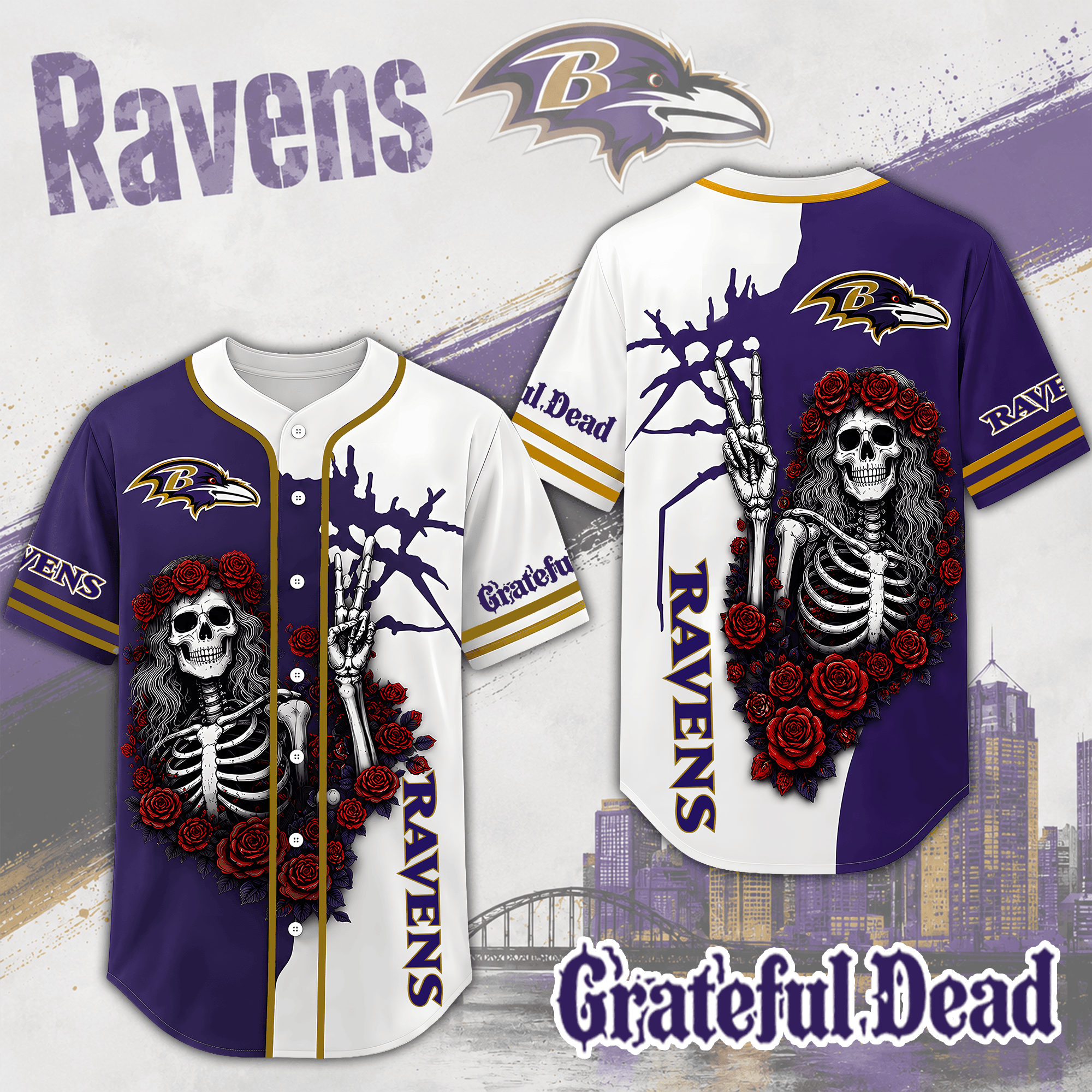Baltimore Ravens | Premium NFL Game Day Grateful Dead Jersey Shirt NTH1